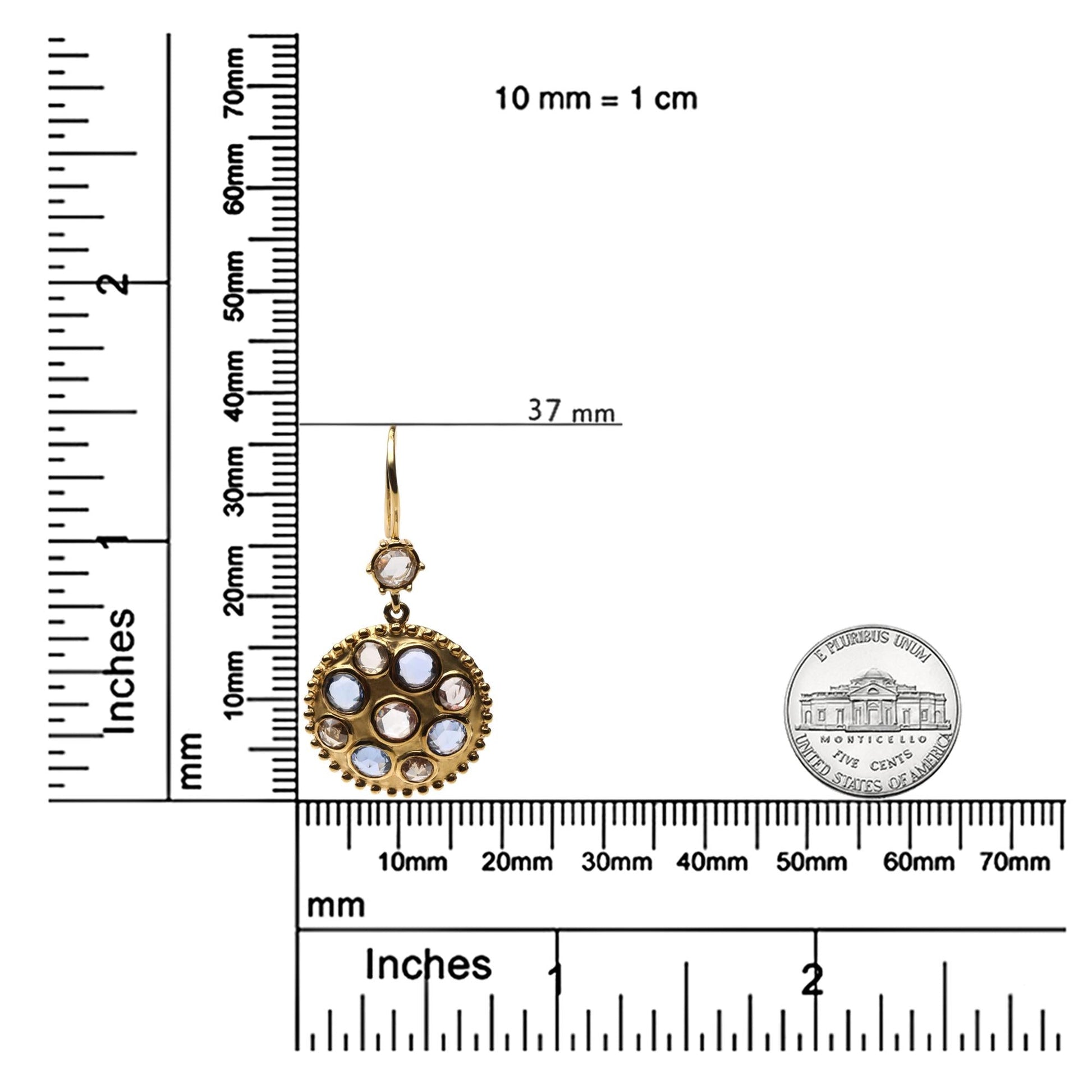 18K Yellow Gold 1 2/3 Cttw Diamond and Blue Sapphire Bezel Set Gemstone Cluster Medallion Dangle Earrings (Brown and G-H Color, SI1-SI2 Clarity)-3