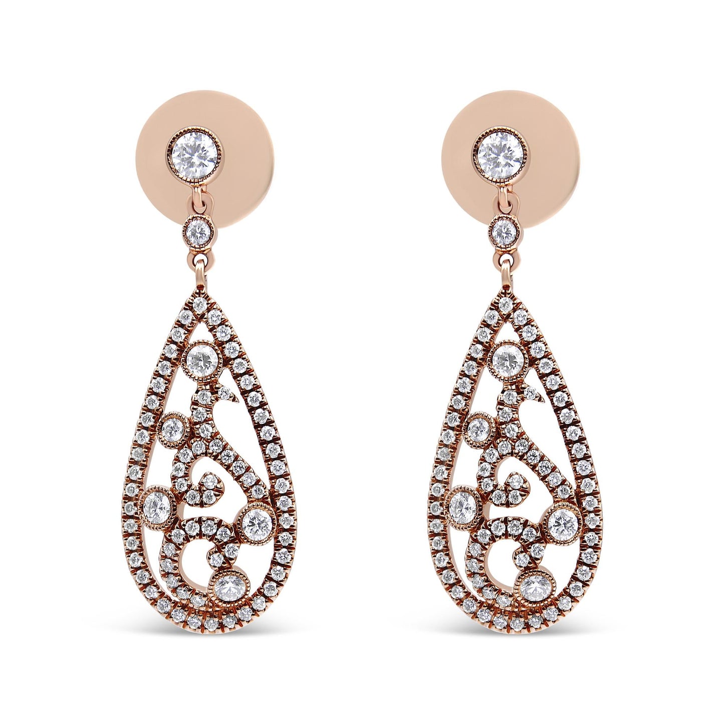 18K Rose Gold 1 1/4 Cttw Diamond Teardrop Shaped Drop and Dangle Screw Back Stud Earring (F-G Color, VS1-VS2 Clarity)-0