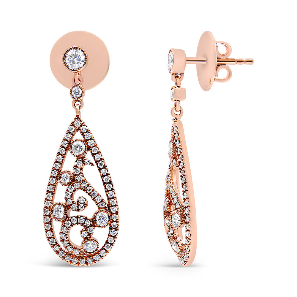 18K Rose Gold 1 1/4 Cttw Diamond Teardrop Shaped Drop and Dangle Screw Back Stud Earring (F-G Color, VS1-VS2 Clarity)-3