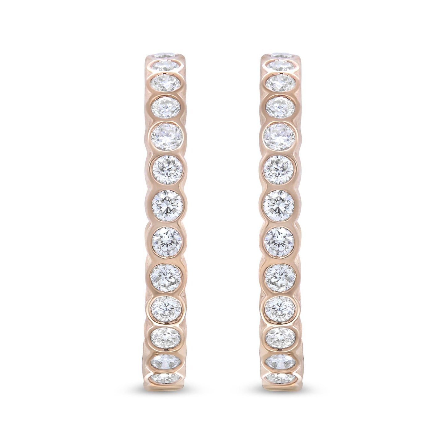 18K Rose Gold 1 Cttw Round Bezel-Set Diamond Hoop Earrings (F-G Color, VS1-VS2 Clarity)-1