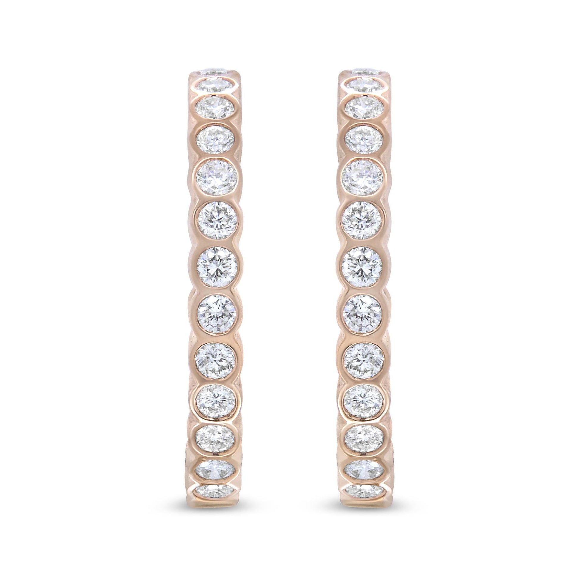 18K Rose Gold 1 Cttw Round Bezel-Set Diamond Hoop Earrings (F-G Color, VS1-VS2 Clarity)-1