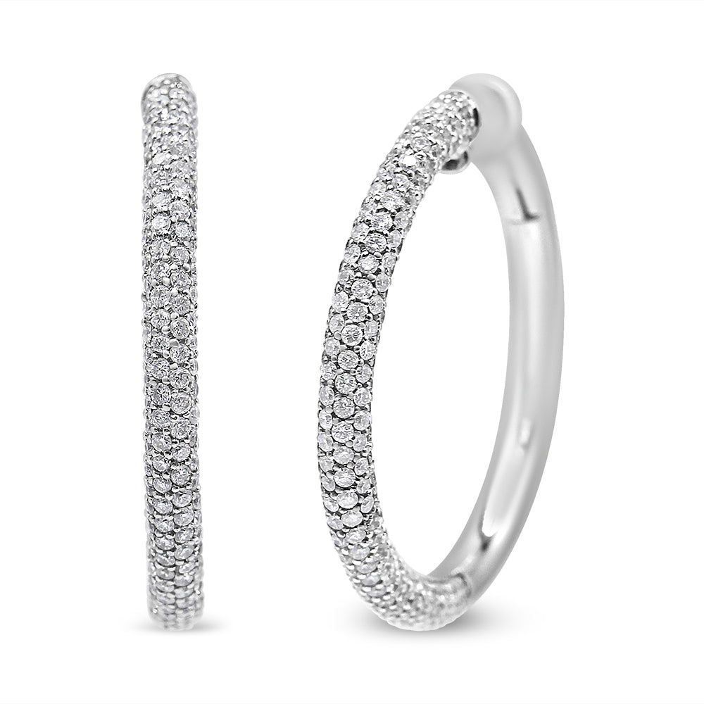 18K White Gold 2 1/3 Cttw Pave Set Diamond Semi Eternity Leverback Hoop Earrings (F-G Color, VS1-VS2 Clarity)-3