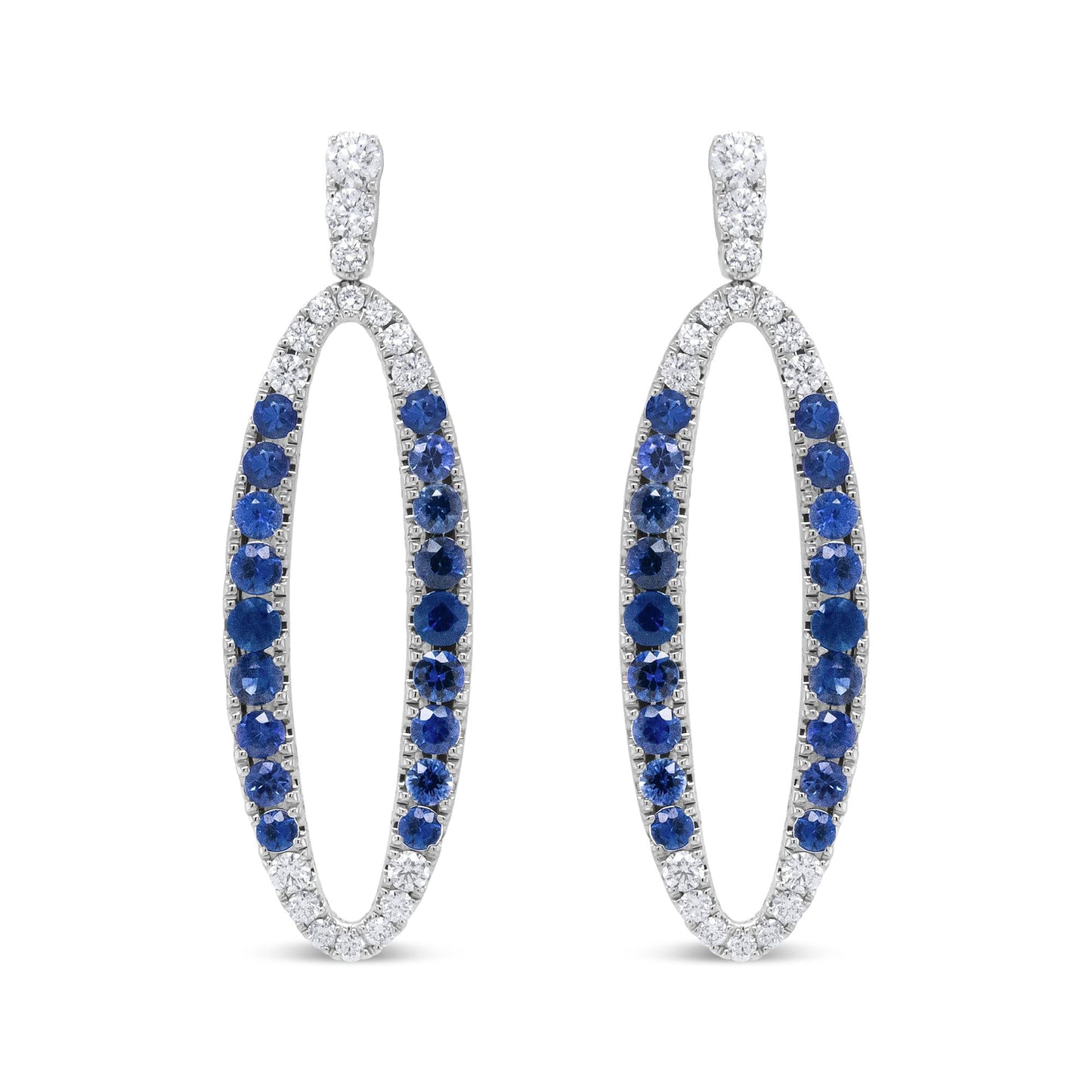 18K White Gold 1.11 Cttw Blue Round Diamond and Blue Sapphire Openwork Oval Shaped Dangle Earrings (F-G Color, VS1-VS2 Clarity)-0