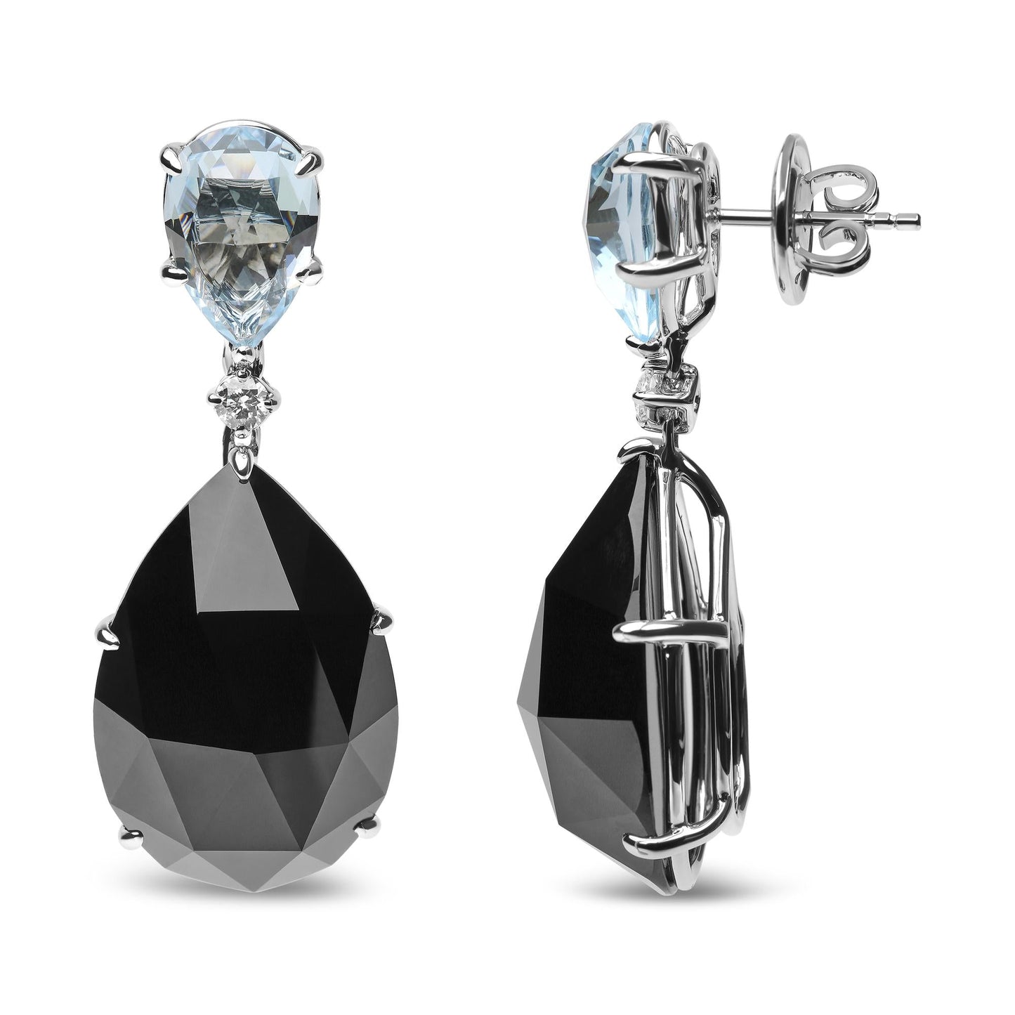 18K White Gold 1/5 Cttw Diamond with Pear Cut Sky Blue Topaz and Pear-Cut Black Onyx Gemstone Dangle Earring (G-H Color, SI1-SI2 Clarity)-3