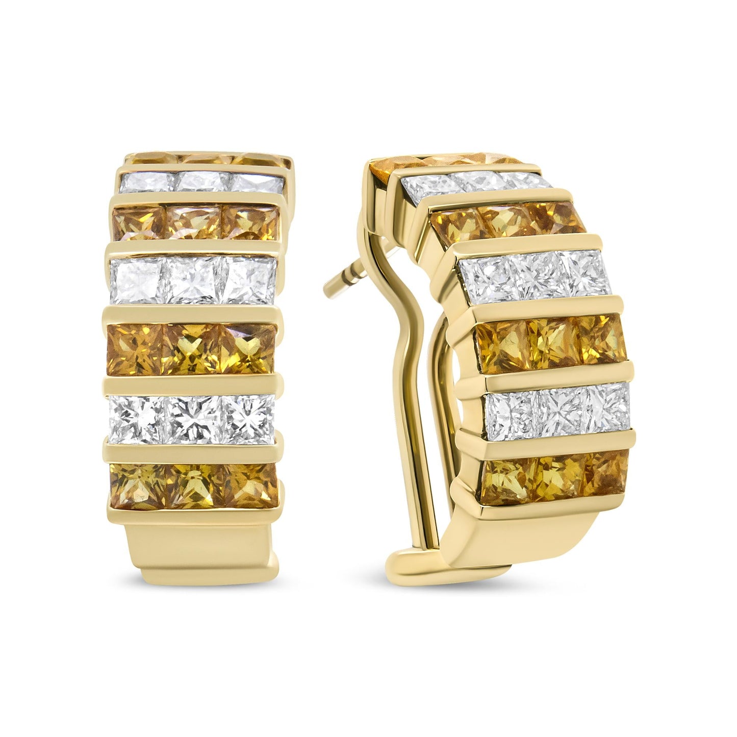 18K Yellow Gold 1 3/4 Cttw Invisible Set Princess Cut Diamond and 2.5mm Yellow Sapphire Huggie Hoop Earrings (F-G Color, VS1-VS2 Clarity)-3