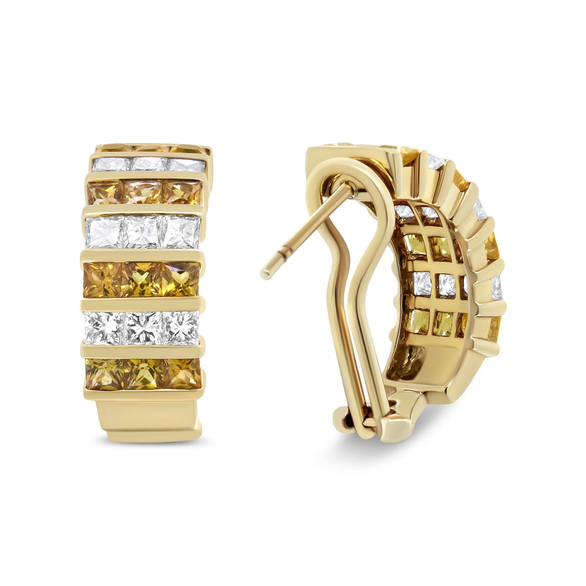 18K Yellow Gold 1 3/4 Cttw Invisible Set Princess Cut Diamond and 2.5mm Yellow Sapphire Huggie Hoop Earrings (F-G Color, VS1-VS2 Clarity)-4