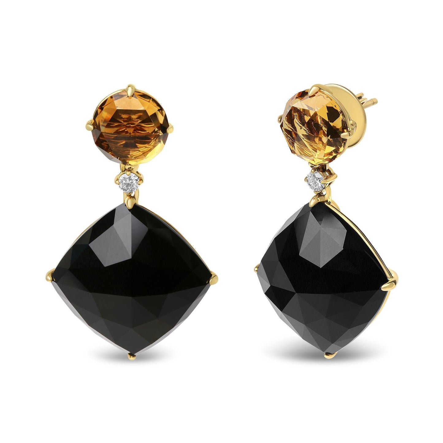18K Yellow Gold 1/5 Cttw Diamond with Round Yellow Citrine and Cushion Cut Black Onyx Gemstone Dangle Earring (G-H Color, SI1-SI2 Clarity)-3