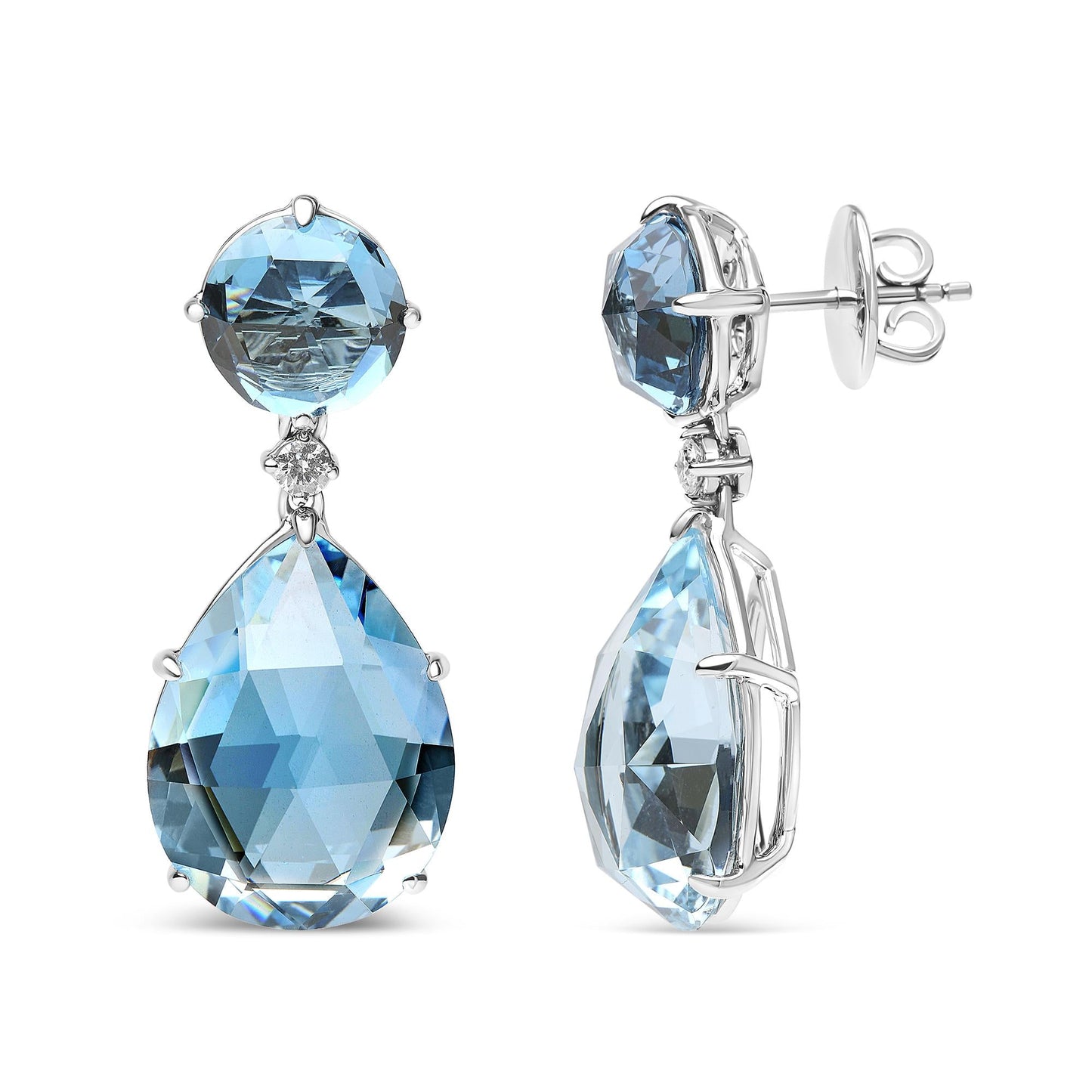 18K White Gold 1/5 Cttw Diamond with Round London Blue Topaz and 20 x 15mm Pear Cut Sky Blue Topaz Gemstone Dangle Earring (G-H Color, SI1-SI2 Clarity)-3