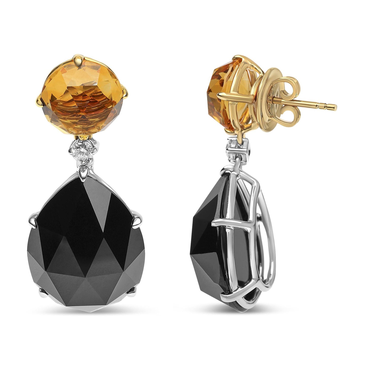 18K White and Yellow Gold 1/5 Cttw Diamond with Round Yellow Citrine and 20x15mm Pear Cut Black Onyx Gemstone Dangle Earring (G-H Color, SI1-SI2 Clarity)-3