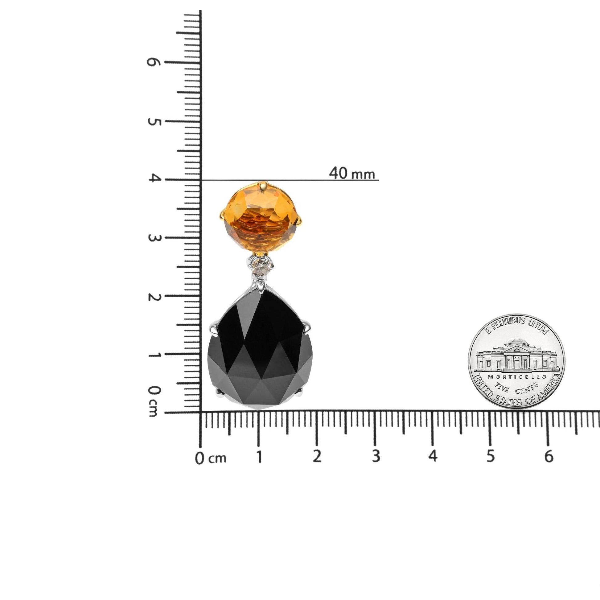 18K White and Yellow Gold 1/5 Cttw Diamond with Round Yellow Citrine and 20x15mm Pear Cut Black Onyx Gemstone Dangle Earring (G-H Color, SI1-SI2 Clarity)-4