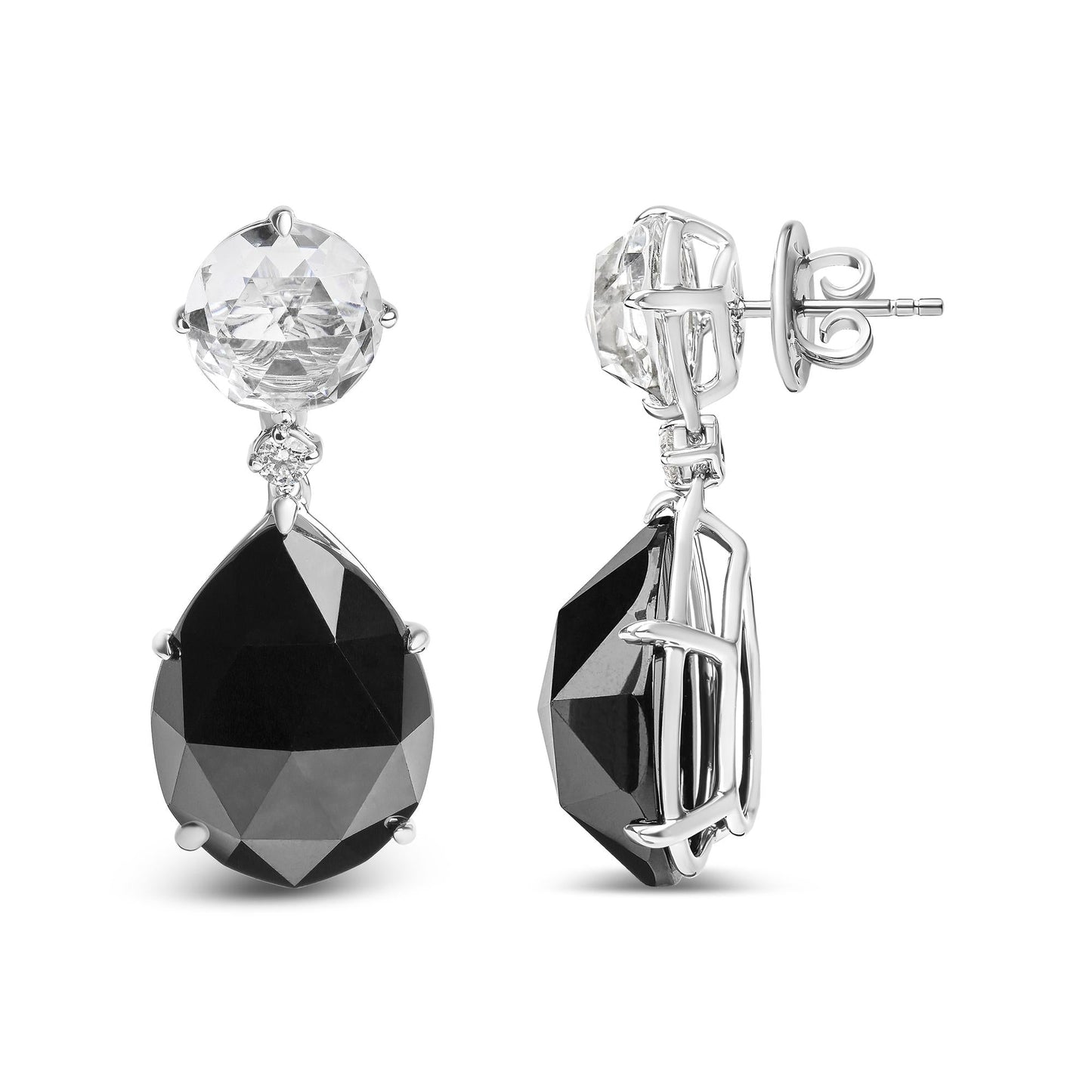 18K White Gold 1/5 Cttw Diamond with Round White Topaz and 20x15mm Pear Cut Black Onyx Gemstone Dangle Earring (G-H Color, SI1-SI2 Clarity)-3