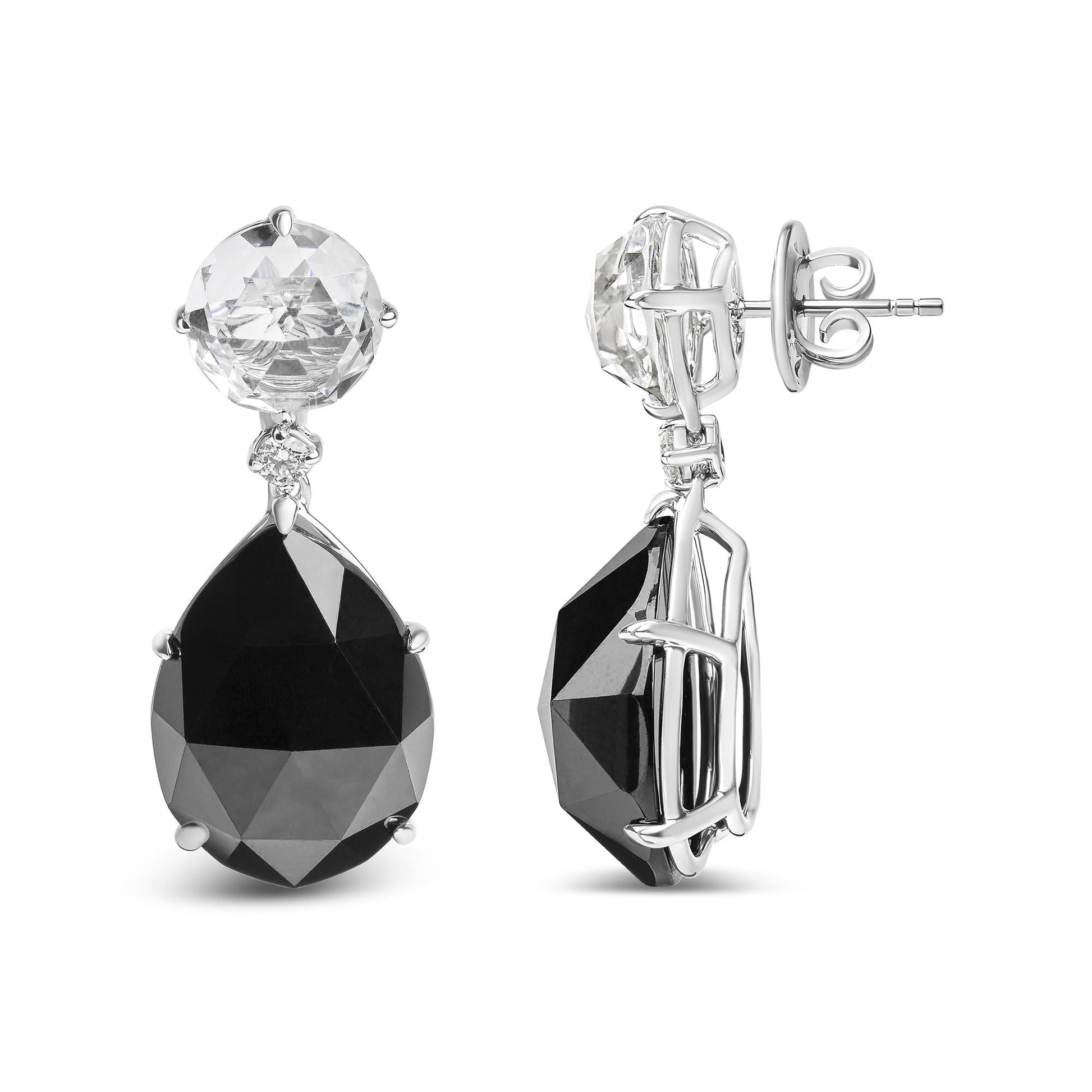 18K White Gold 1/5 Cttw Diamond with Round White Topaz and 20x15mm Pear Cut Black Onyx Gemstone Dangle Earring (G-H Color, SI1-SI2 Clarity)-3