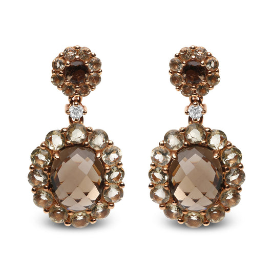18K Rose Gold Diamond Accent and  Lemon and Oval Smoky Color Quartz Gemstone Dangle Drop Earring (G-H Color, SI1-SI2 Clarity)-0