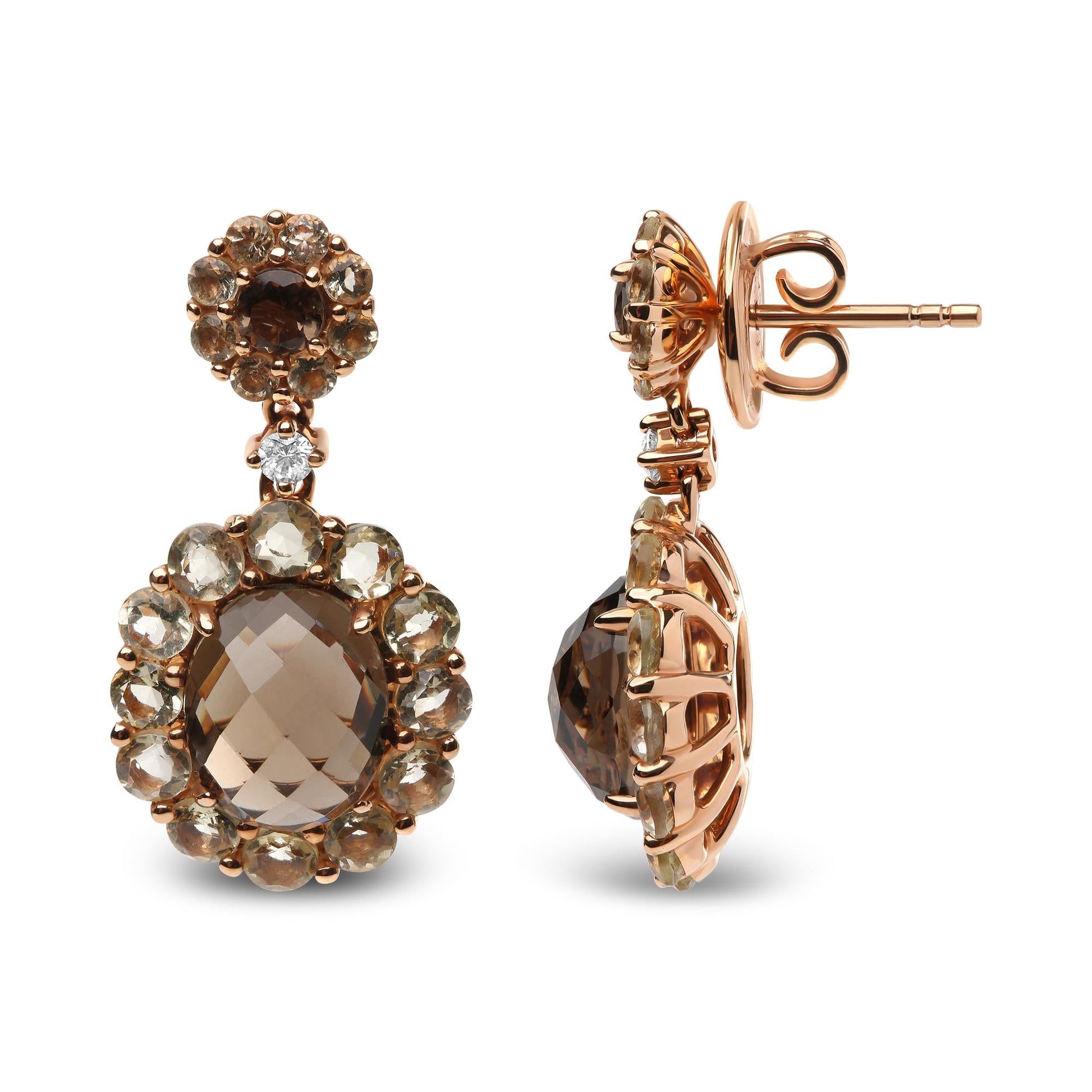 18K Rose Gold Diamond Accent and  Lemon and Oval Smoky Color Quartz Gemstone Dangle Drop Earring (G-H Color, SI1-SI2 Clarity)-3