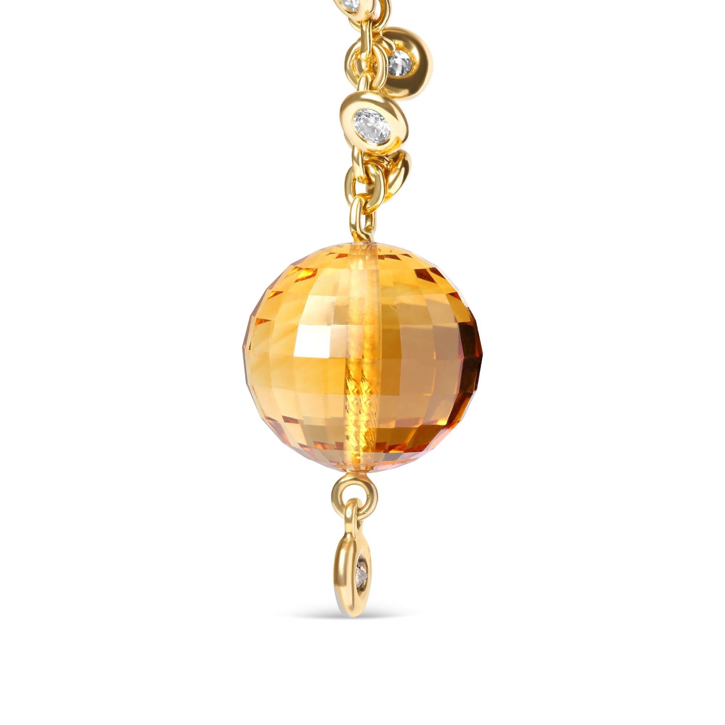 18K Yellow Gold 2/3 Cttw Round Bezel Diamond and 25mm Ball Shaped Yellow Citrine Gemstone Dangle Stud Earring (Brown and G-H Color, SI1-SI2 Clarity)-4