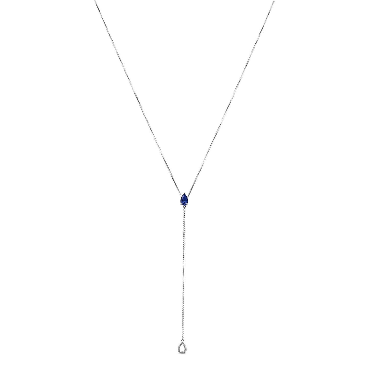 Sterling Silver Created Blue Sapphire and Diamond Accent Y Necklace-0