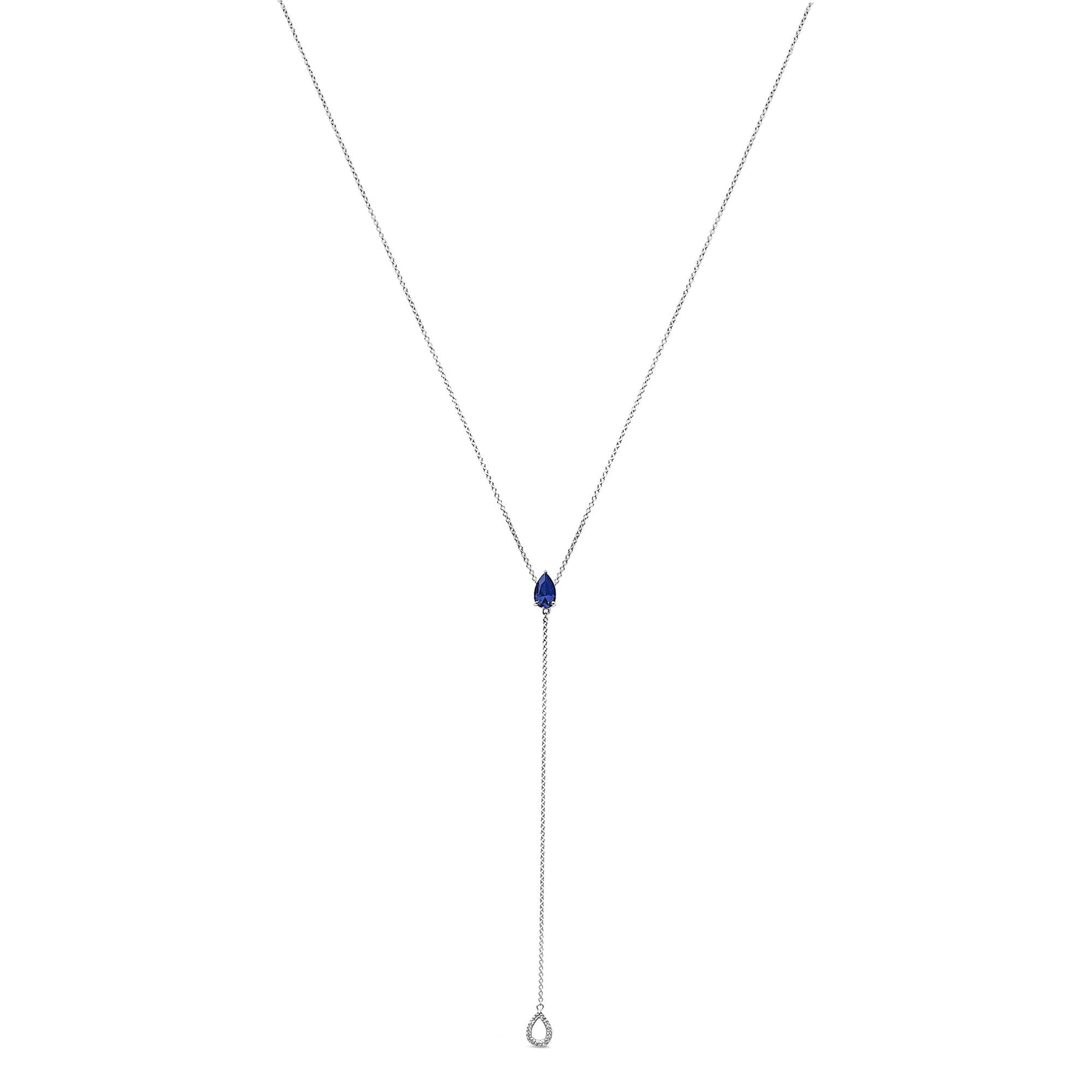 Sterling Silver Created Blue Sapphire and Diamond Accent Y Necklace-0