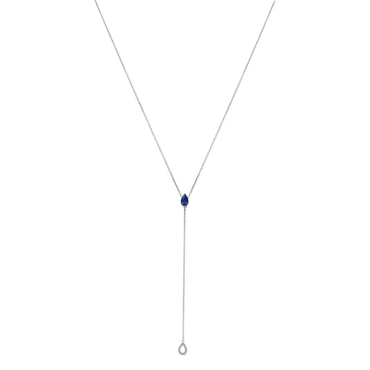Sterling Silver Created Blue Sapphire and Diamond Accent Y Necklace-0