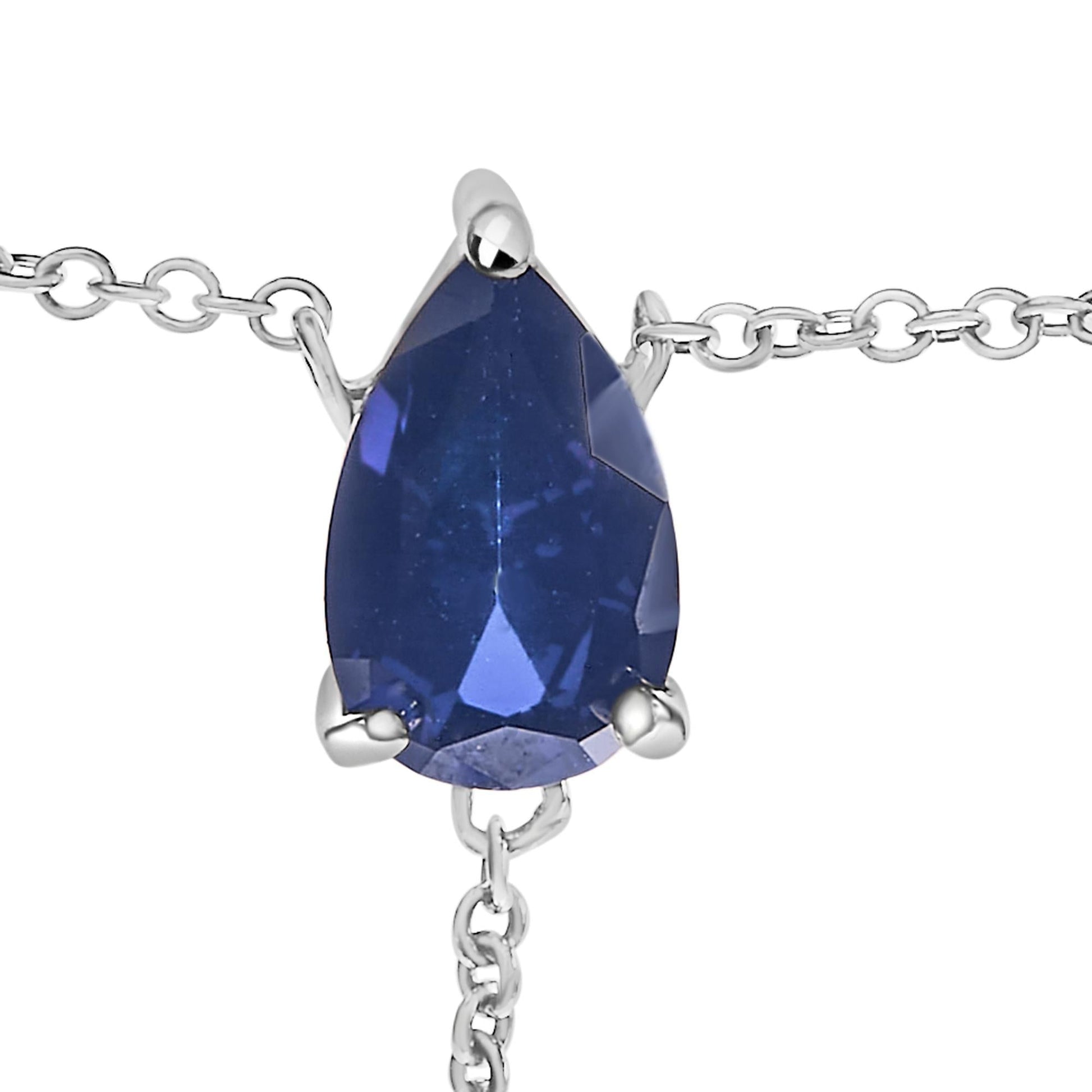 Sterling Silver Created Blue Sapphire and Diamond Accent Y Necklace-1