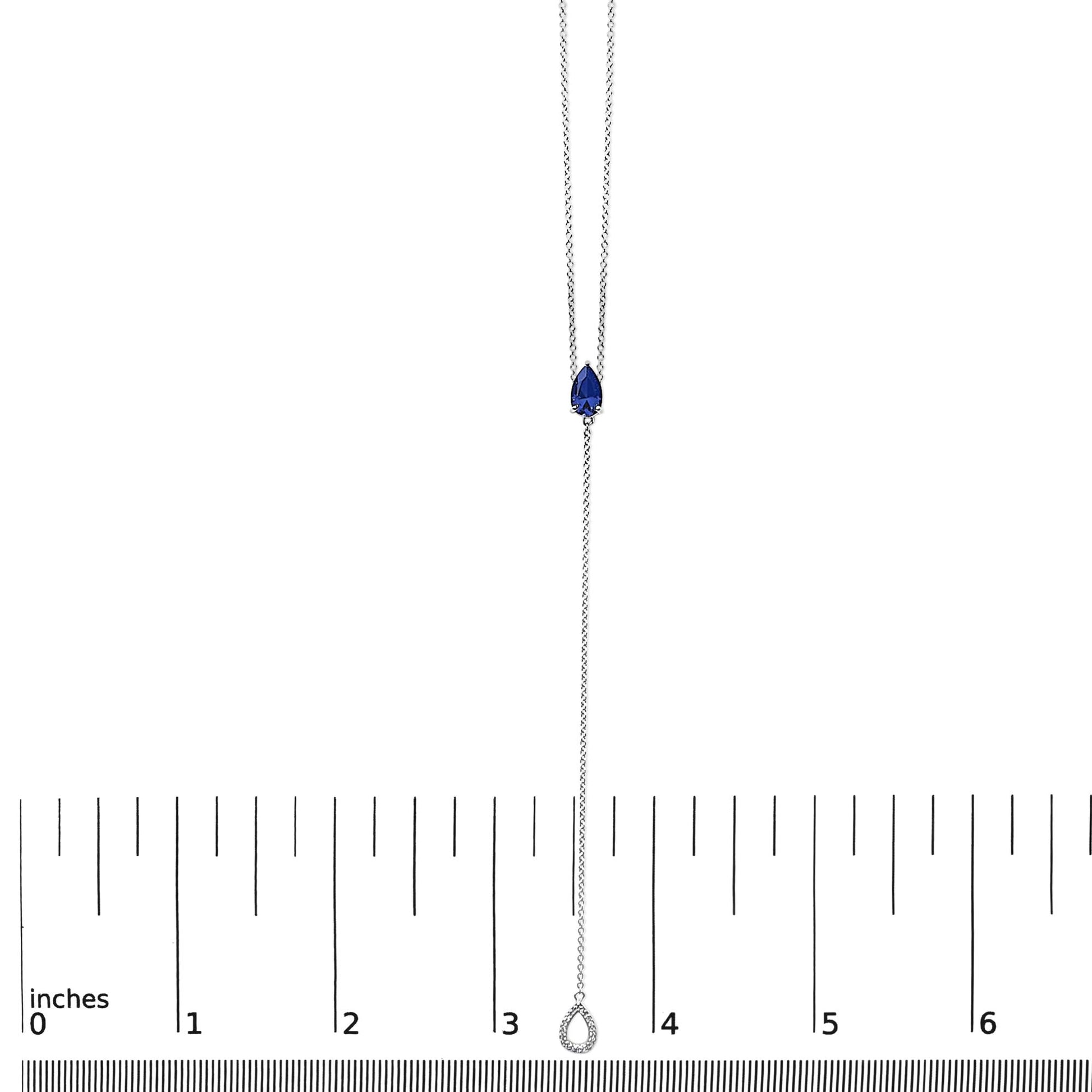 Sterling Silver Created Blue Sapphire and Diamond Accent Y Necklace-4