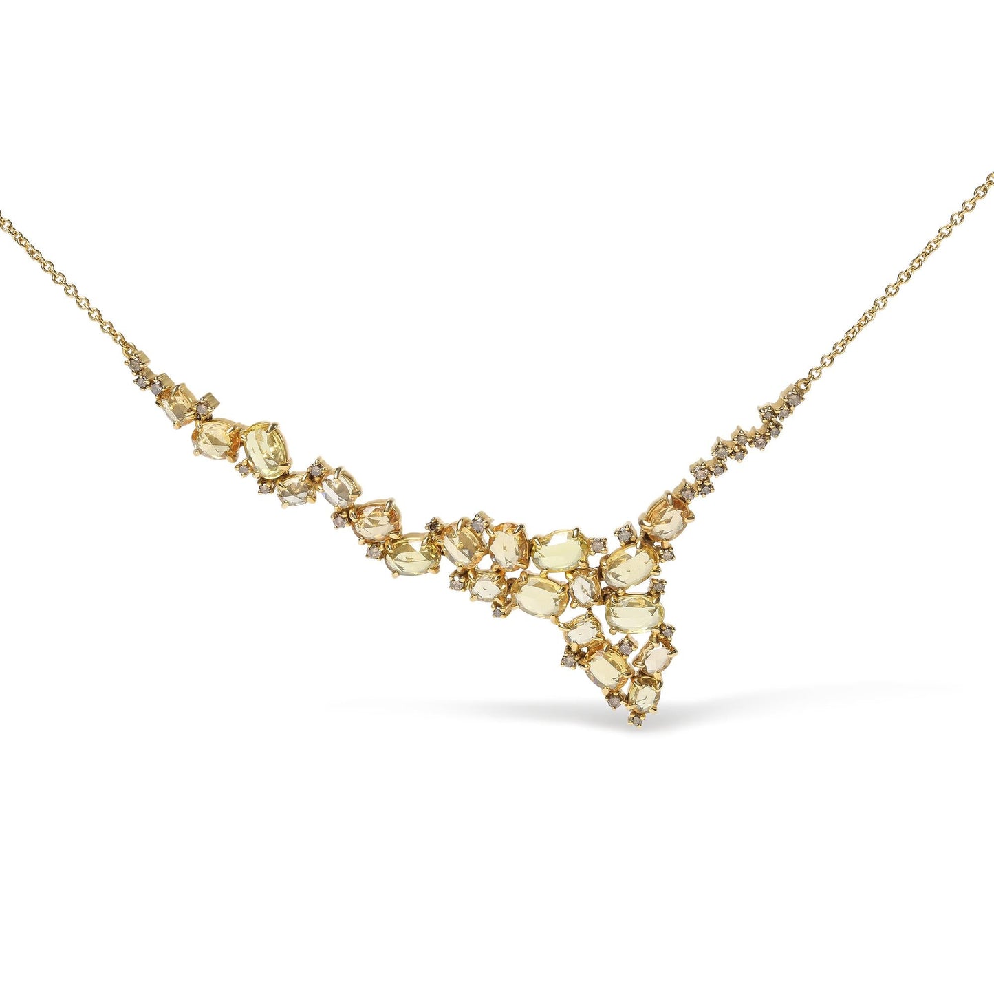 18K Yellow Gold 1/2 Cttw Brown Diamond and Multi-Size Oval Yellow Sapphire Cluster Cascade Station Necklace (Brown Color, SI1-SI2 Clarity) - Adjustable up to 14" to 16"-0