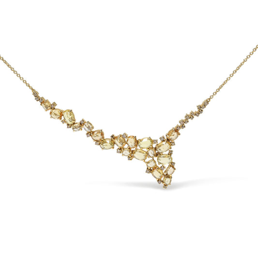 18K Yellow Gold 1/2 Cttw Brown Diamond and Multi-Size Oval Yellow Sapphire Cluster Cascade Station Necklace (Brown Color, SI1-SI2 Clarity) - Adjustable up to 14" to 16"-0