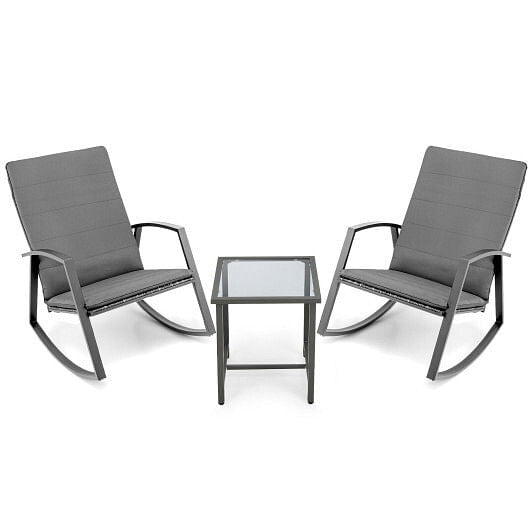 3 Pieces Patio Rattan Rocking Furniture Set-Brown-1