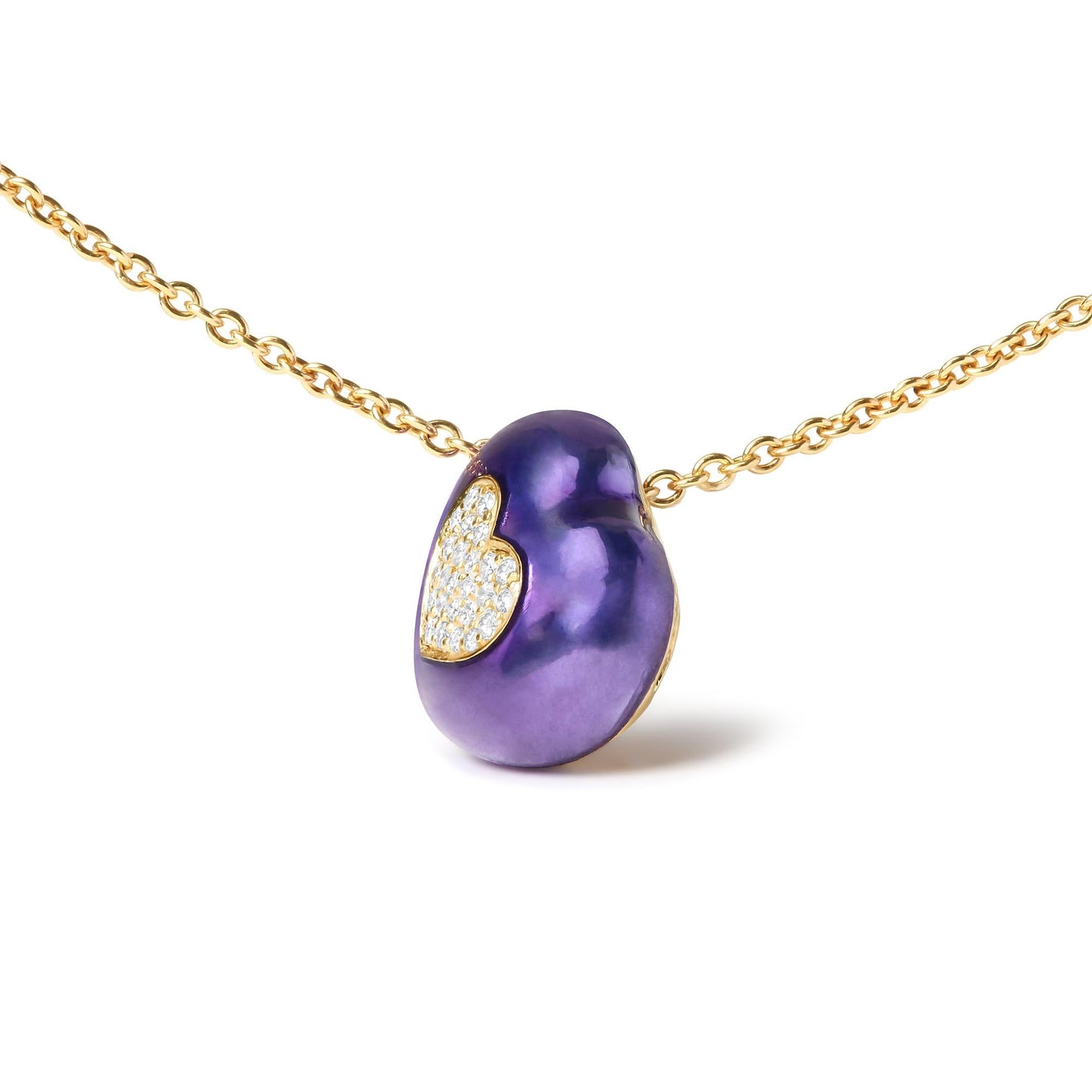 18K Yellow Gold Blue Enamel 1/10 Cttw Round Pave Diamonds Heart Shape 18" Pendant Necklace  (G-H Color, SI1-SI2 Clarity) - Adjustable up to 16" - 18"-3