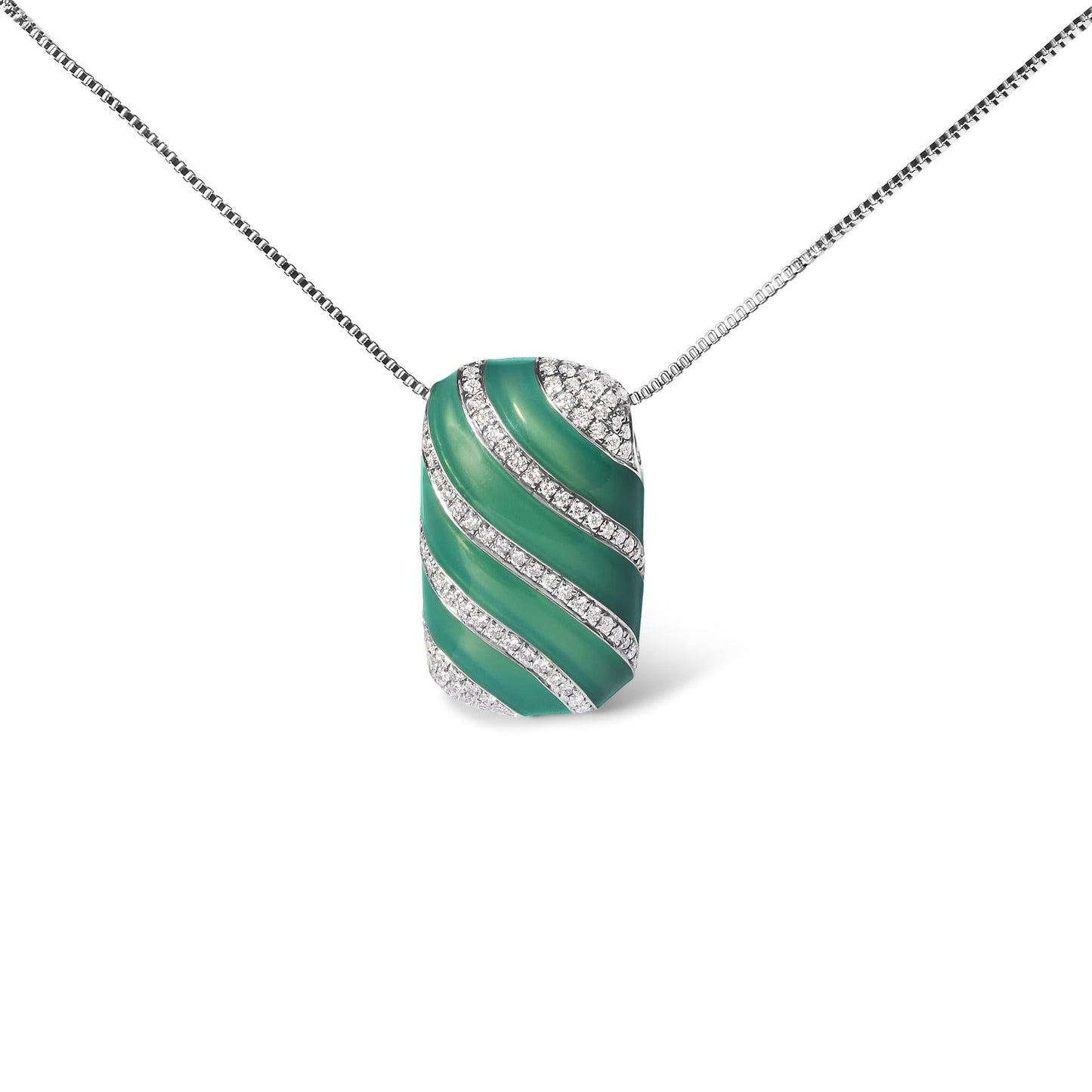 .925 Sterling Silver Turquoise Enamel and 1/2 Cttw Diamond Block 18" Pendant Necklace (F-G Color, VS1-VS2 Clarity)-0