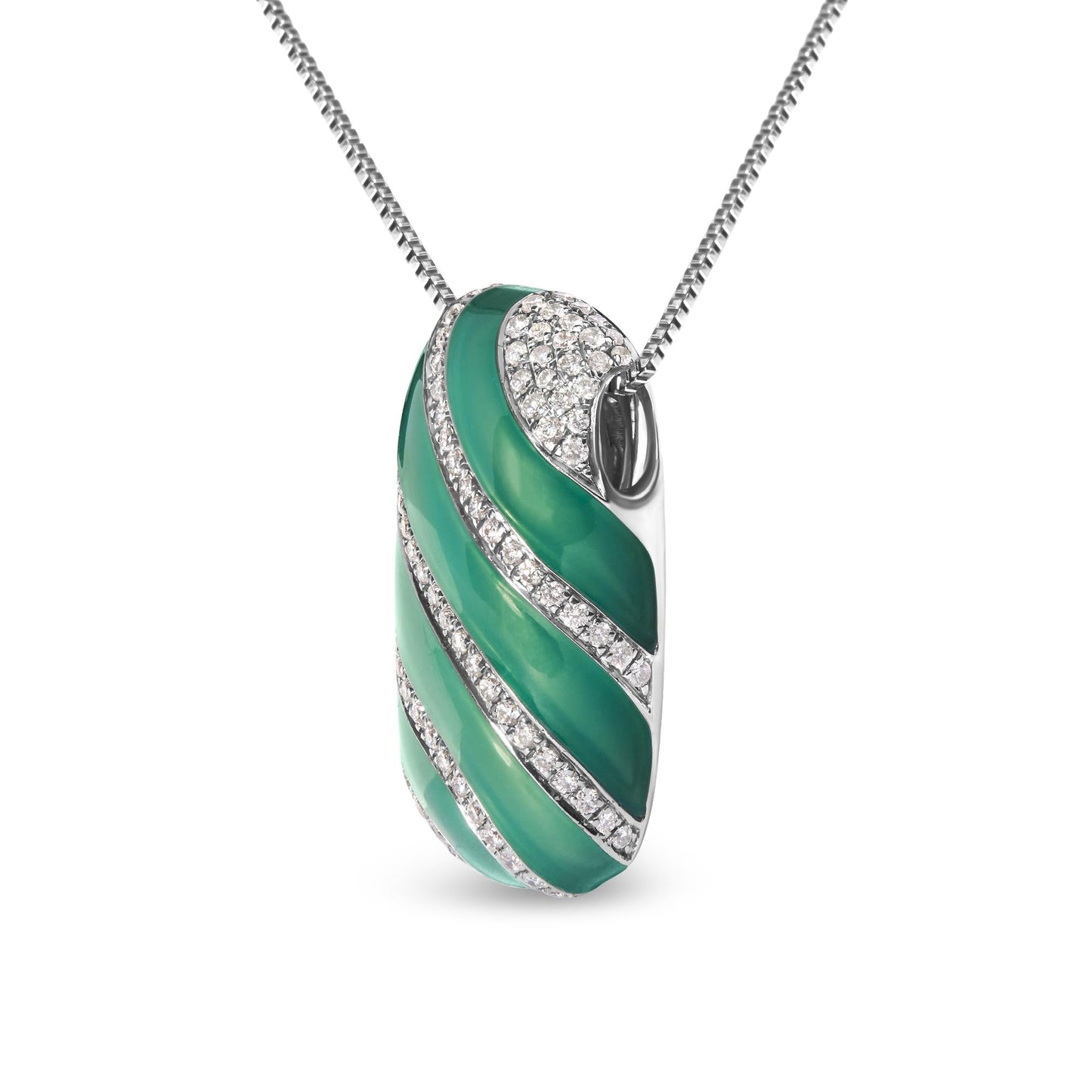 .925 Sterling Silver Turquoise Enamel and 1/2 Cttw Diamond Block 18" Pendant Necklace (F-G Color, VS1-VS2 Clarity)-3