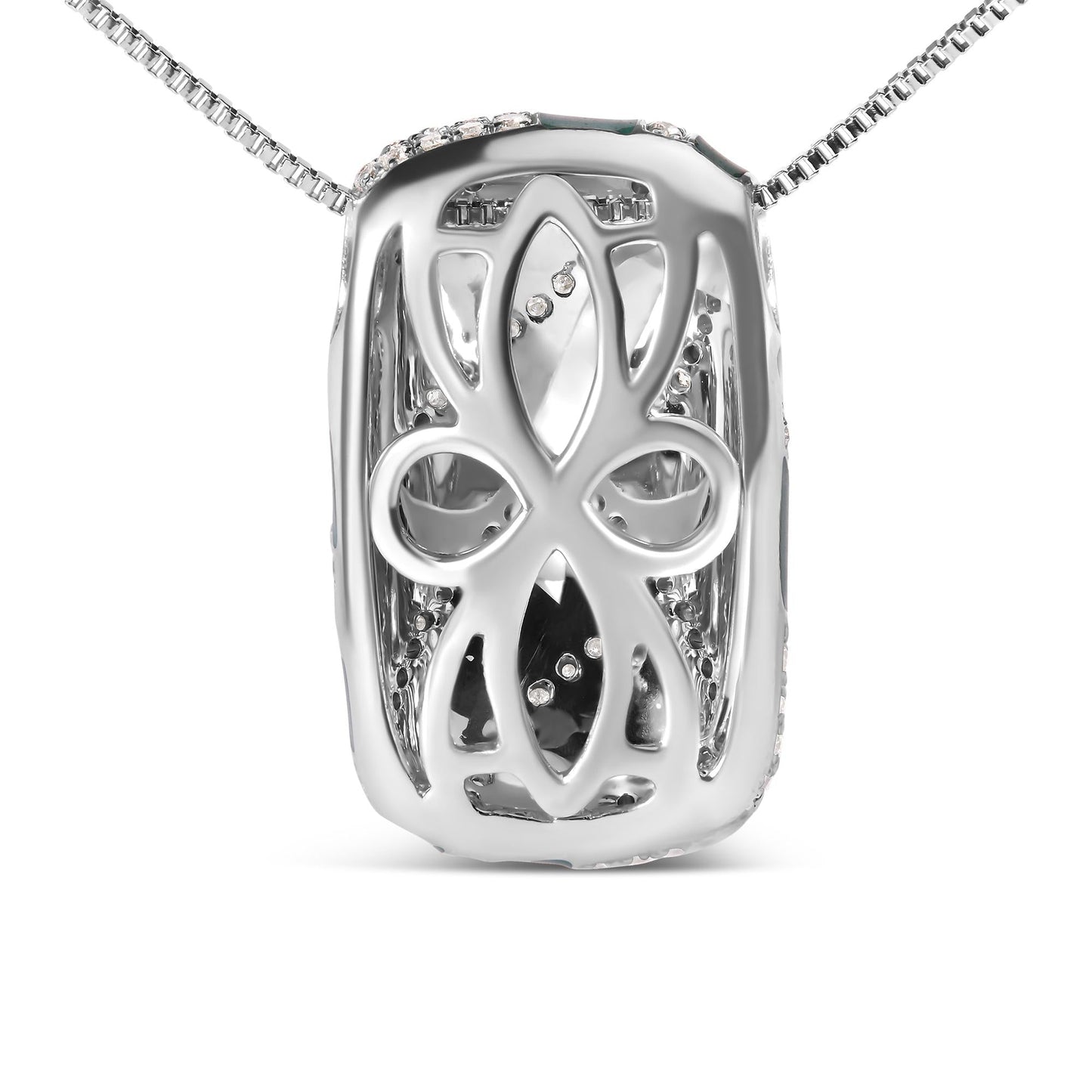 .925 Sterling Silver Turquoise Enamel and 1/2 Cttw Diamond Block 18" Pendant Necklace (F-G Color, VS1-VS2 Clarity)-4