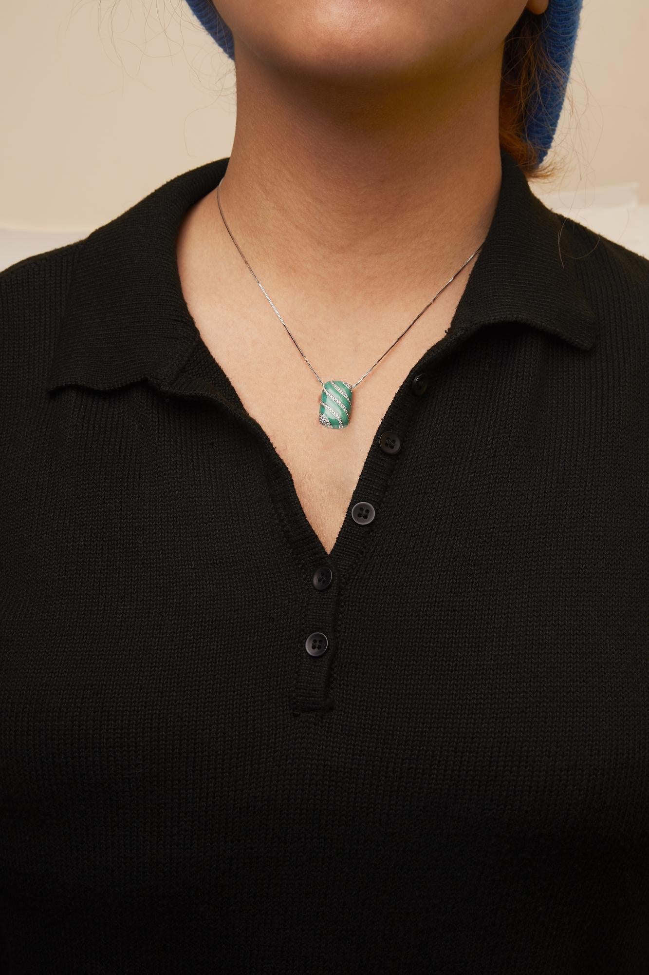 .925 Sterling Silver Turquoise Enamel and 1/2 Cttw Diamond Block 18" Pendant Necklace (F-G Color, VS1-VS2 Clarity)-2