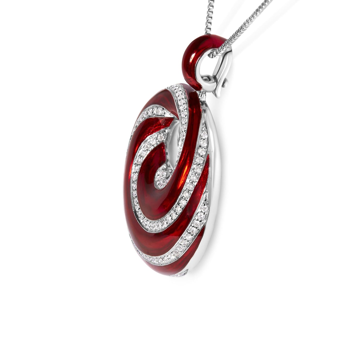 .925 Sterling Silver Red Enamel and 1/2 Diamond Endless Swirl Medallion 18" Pendant Necklace (F-G Color, VS1-VS2 Clarity)-3
