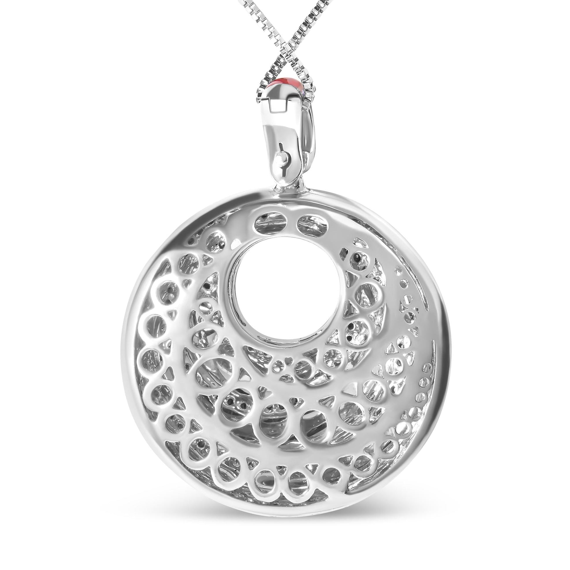 .925 Sterling Silver Red Enamel and 1/2 Diamond Endless Swirl Medallion 18" Pendant Necklace (F-G Color, VS1-VS2 Clarity)-4