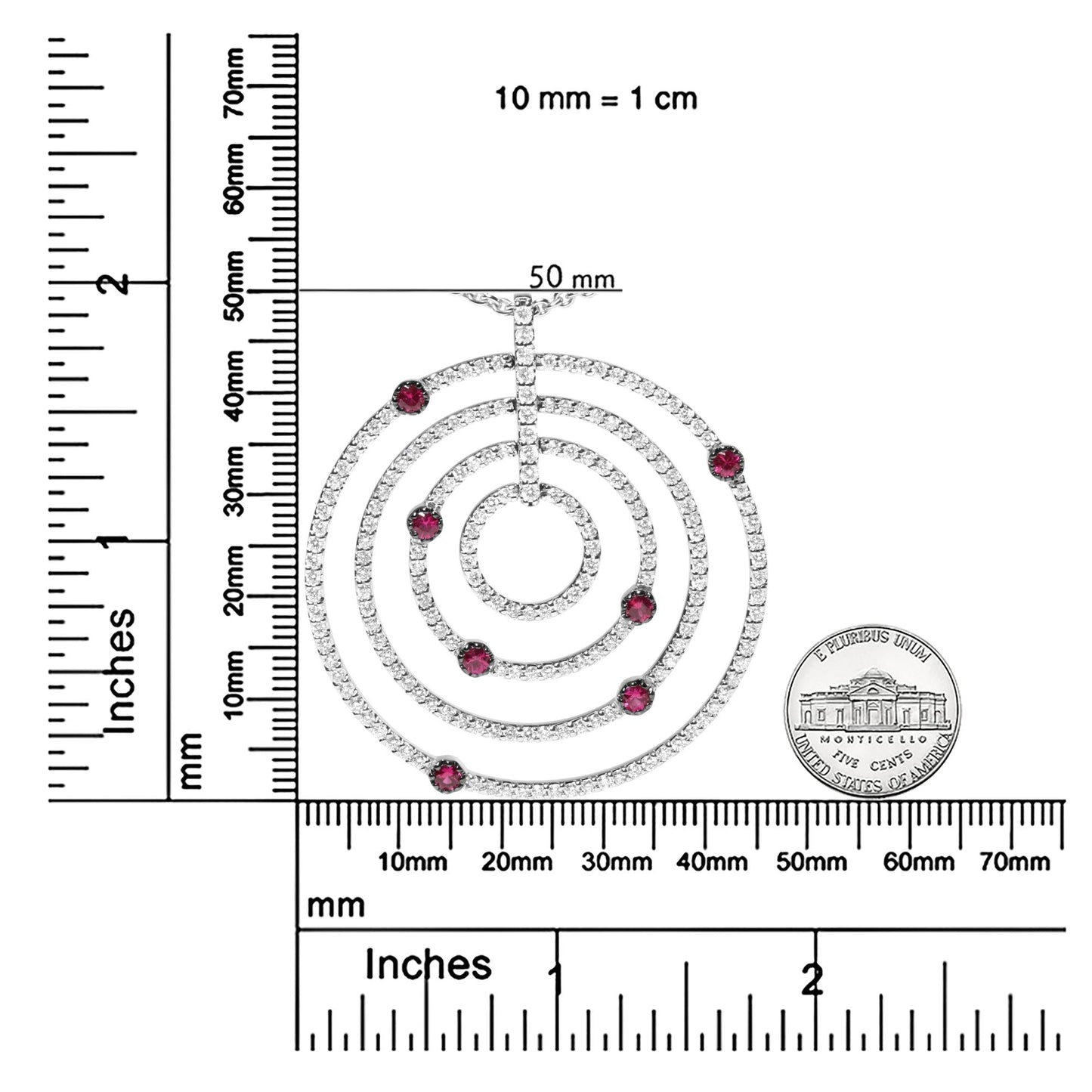 18K White Gold 2 1/6 Cttw Pave Set Diamonds and Red Ruby Openwork Circles 18" Pendant Necklace  (G-H Color, SI2-I1 Clarity) - Adjustable up to 16" - 18"-4