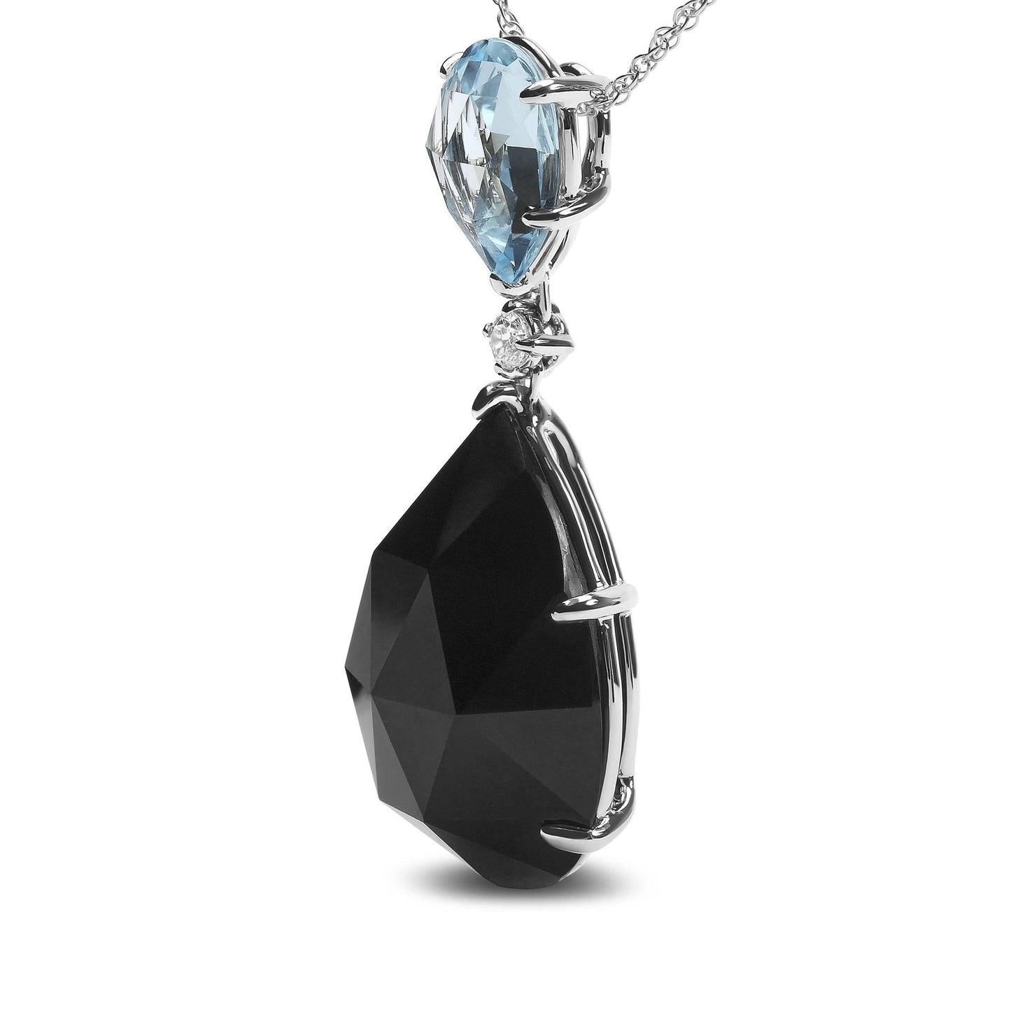 18K White Gold Diamond Accent and Pear Cut Sky Blue Topaz and Pear Cut Black Onyx Dangle Drop 18" Pendant Necklace (G-H Color, SI1-SI2 Clarity)-3