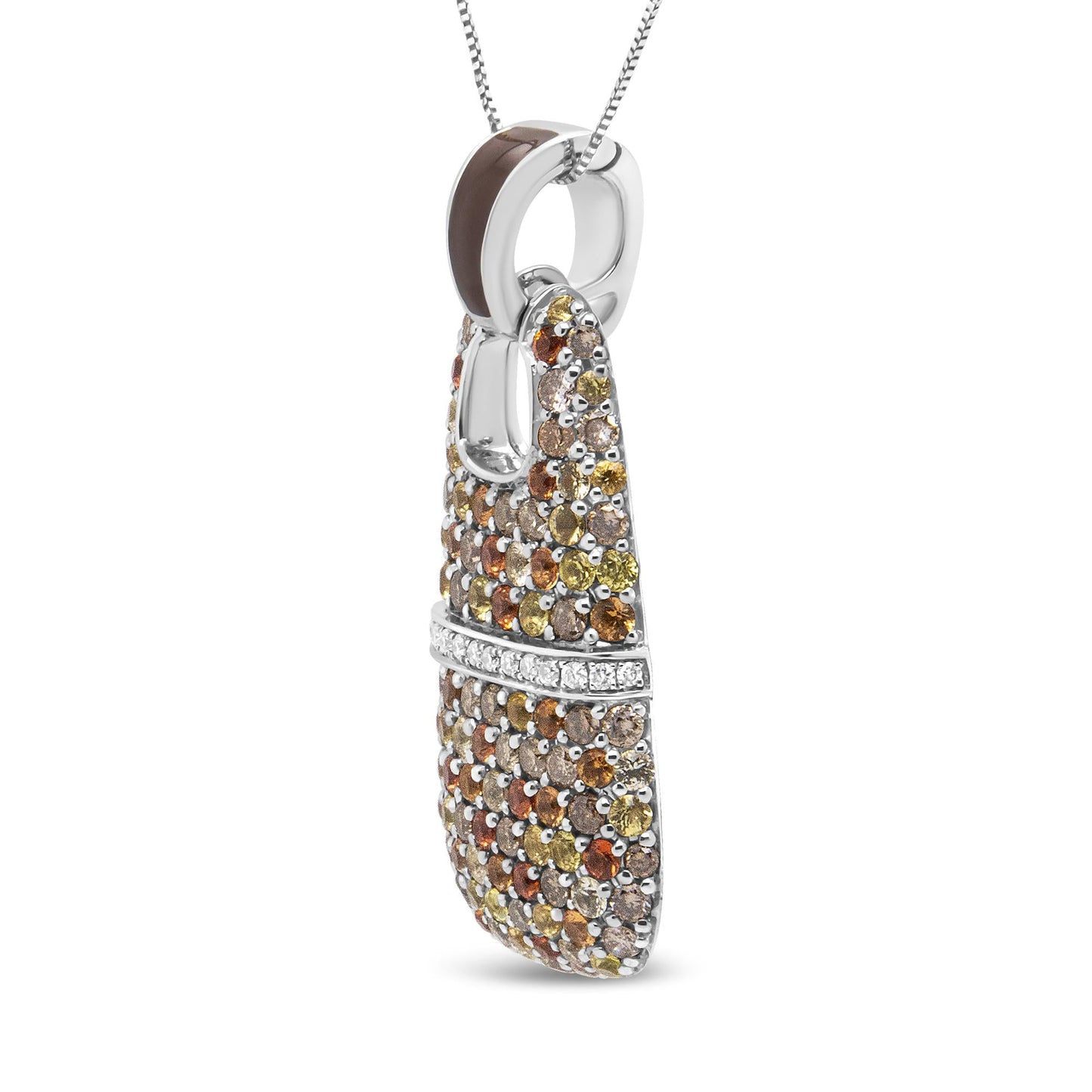 .925 Sterling Silver Brown Enamel 1 Cttw White and Brown Diamonds and  1.5mm Yellow and Orange Sapphire Gemstones Statement 18" Pendant Necklace (Brown and F-G Color, VS1-VS2 Clarity)-3