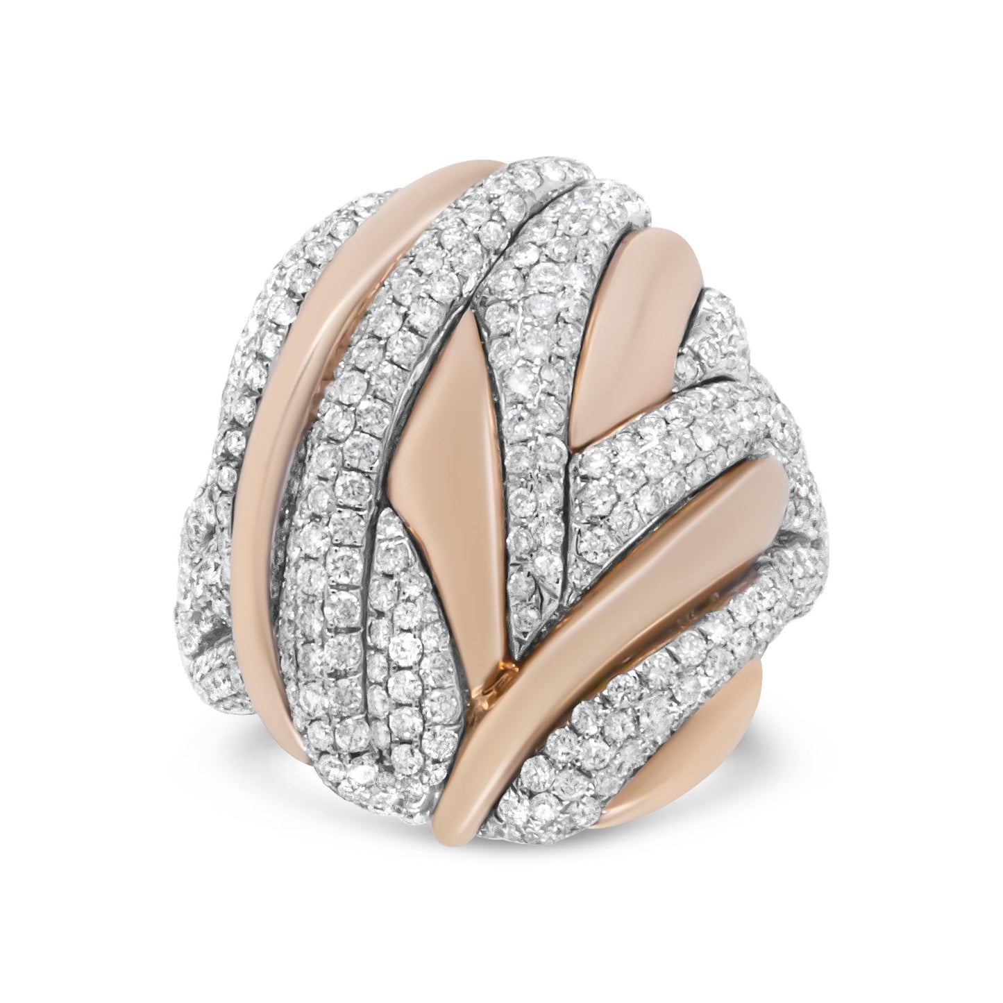 18K Rose and White Gold 1 7/8 Cttw Diamond and Gold Textured Dome Cocktail Ring (F-G Color, VS1-VS2 Clarity)-0