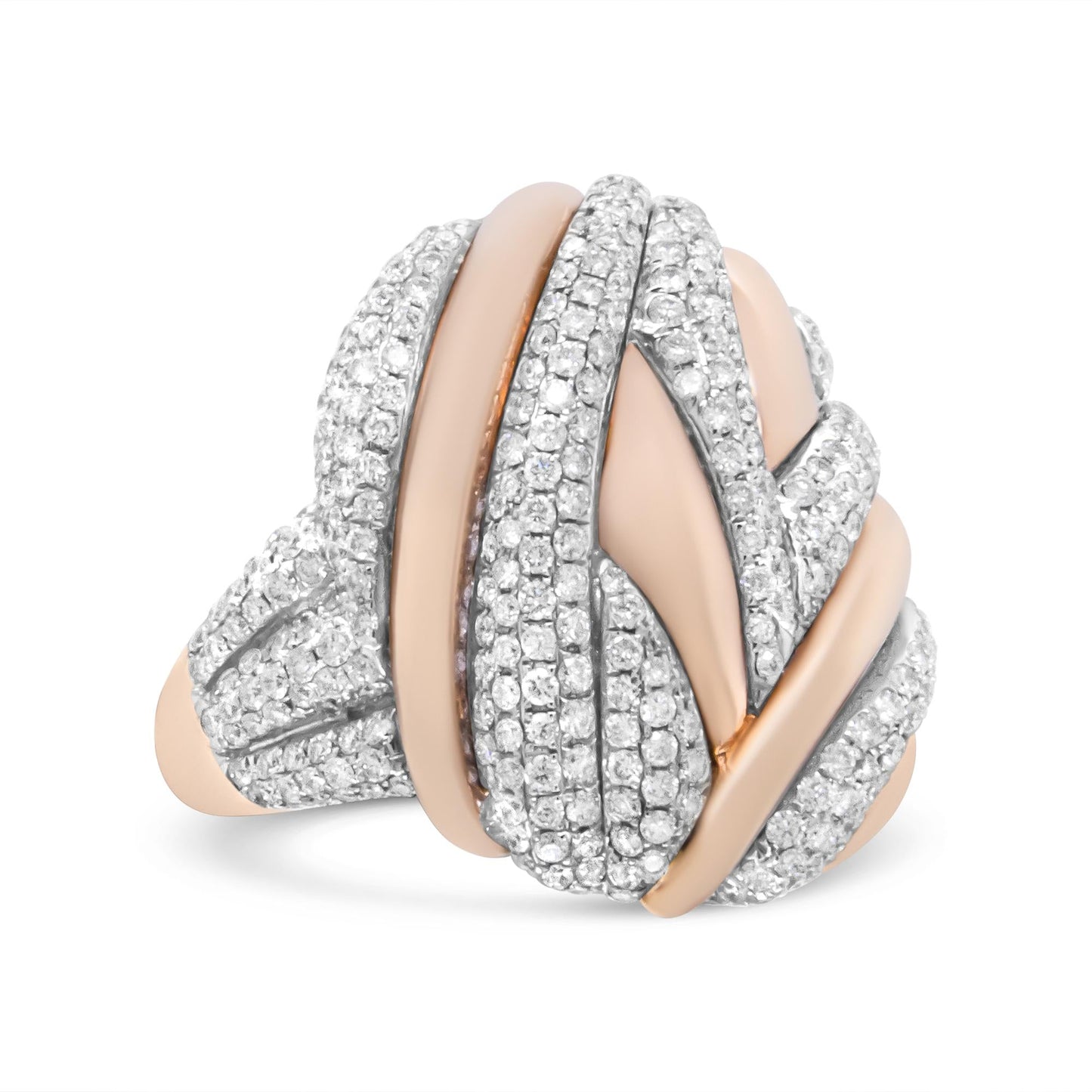 18K Rose and White Gold 1 7/8 Cttw Diamond and Gold Textured Dome Cocktail Ring (F-G Color, VS1-VS2 Clarity)-1