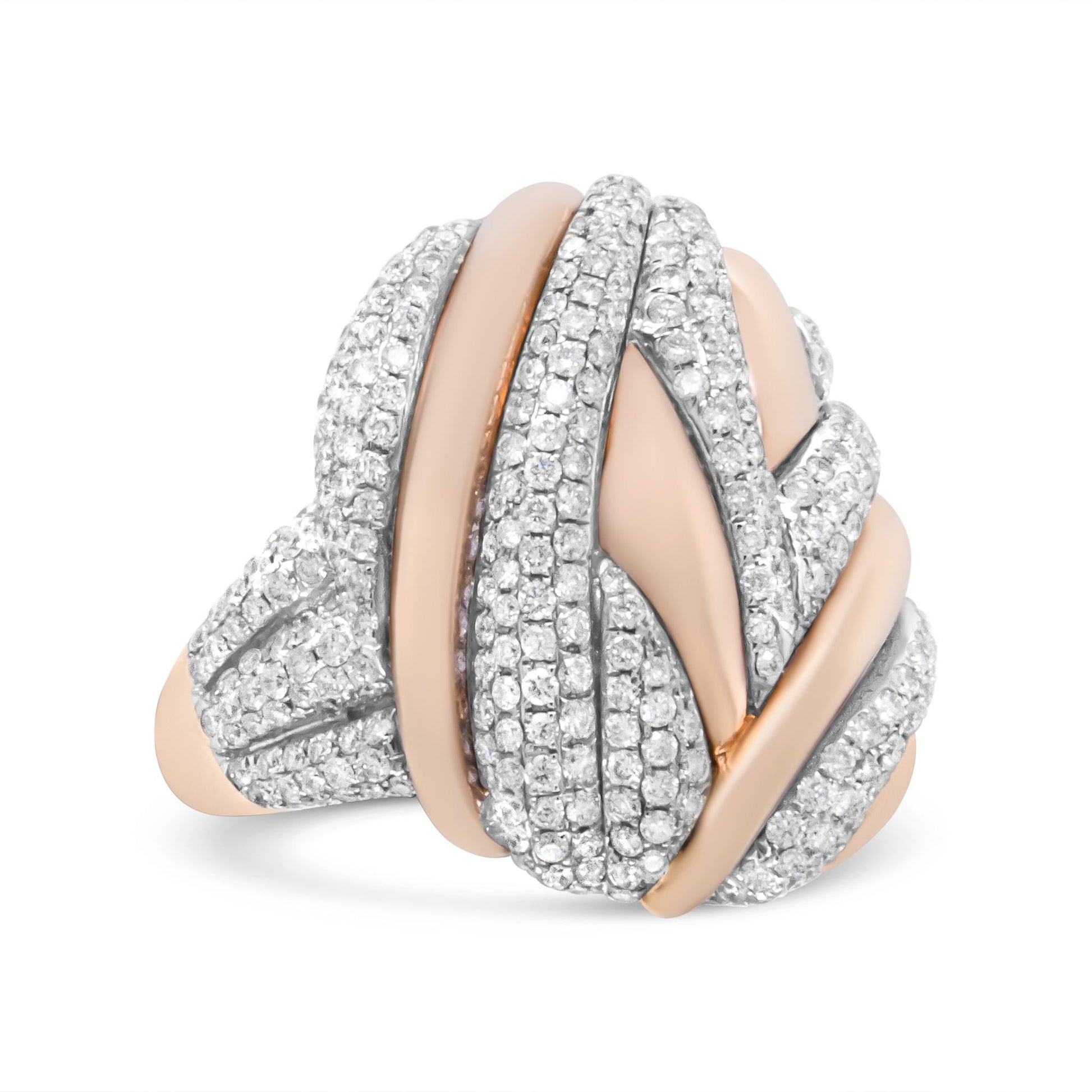 18K Rose and White Gold 1 7/8 Cttw Diamond and Gold Textured Dome Cocktail Ring (F-G Color, VS1-VS2 Clarity)-1
