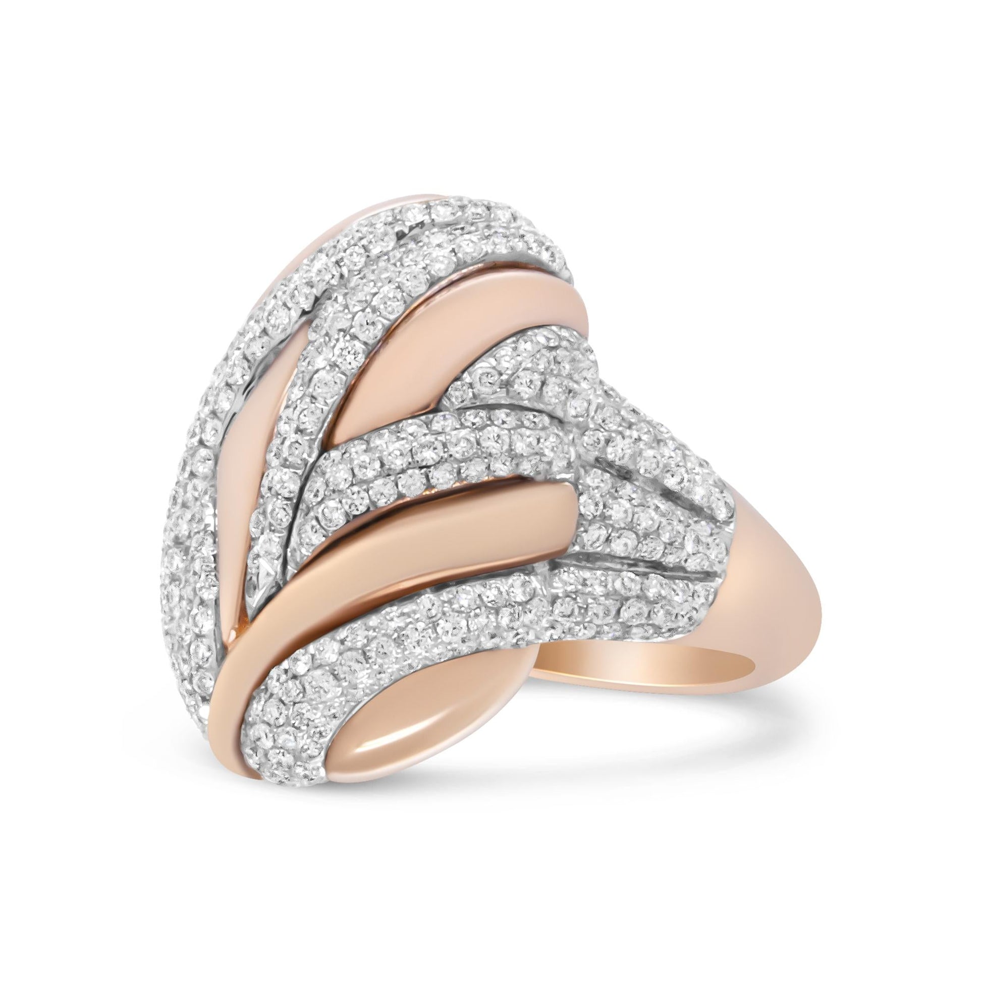 18K Rose and White Gold 1 7/8 Cttw Diamond and Gold Textured Dome Cocktail Ring (F-G Color, VS1-VS2 Clarity)-3
