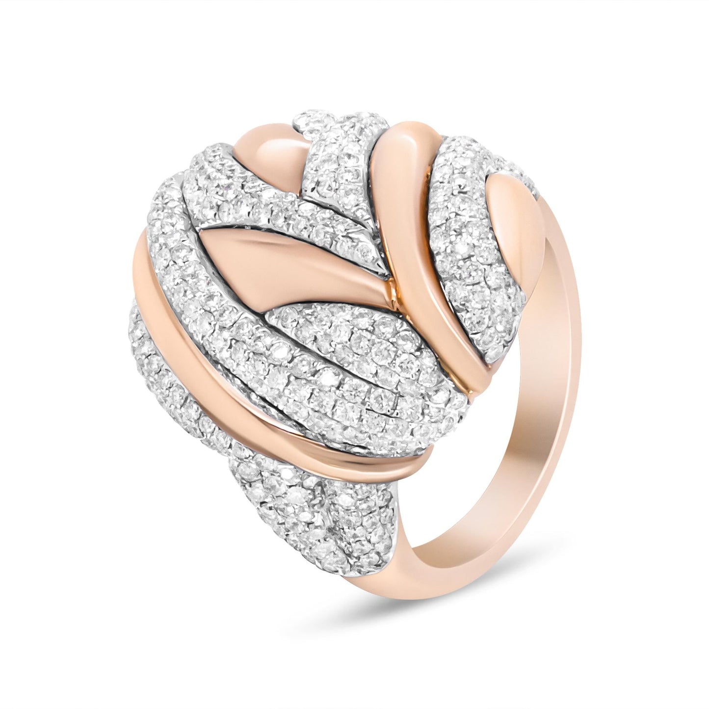 18K Rose and White Gold 1 7/8 Cttw Diamond and Gold Textured Dome Cocktail Ring (F-G Color, VS1-VS2 Clarity)-4