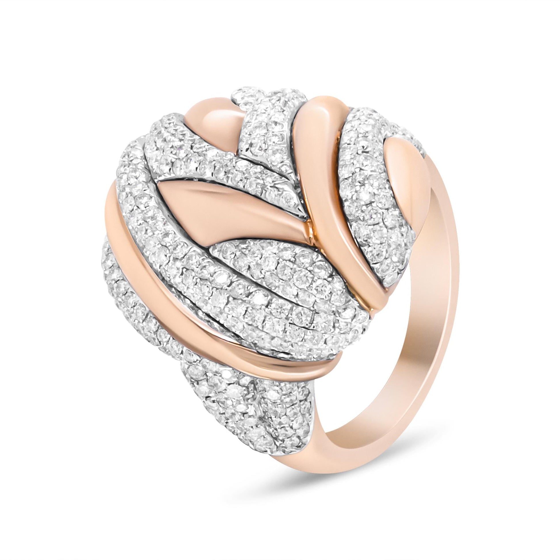 18K Rose and White Gold 1 7/8 Cttw Diamond and Gold Textured Dome Cocktail Ring (F-G Color, VS1-VS2 Clarity)-4
