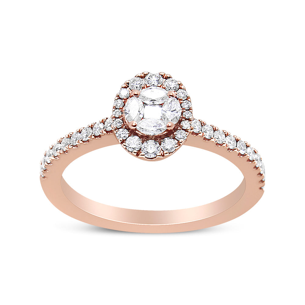 18K Rose Gold 1/2 Cttw Composite Marquise Composite Diamond Oval Shaped Halo Engagement Ring (F-G Color, VS1-VS2 Clarity)-3