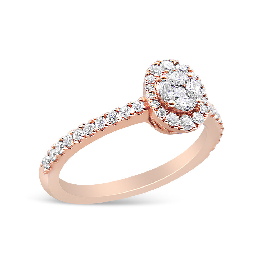 18K Rose Gold 1/2 Cttw Composite Marquise Composite Diamond Oval Shaped Halo Engagement Ring (F-G Color, VS1-VS2 Clarity)-4