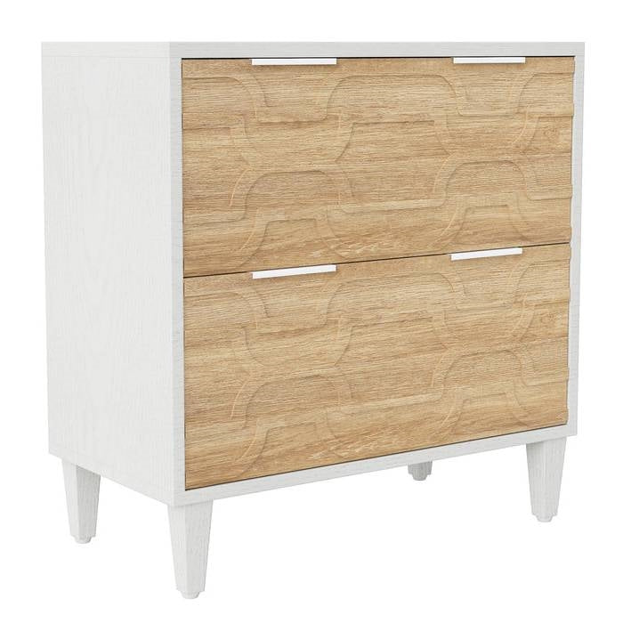 Modern Natural/White Wood 2 Drawer Filing Cabinet Printer Stand-0