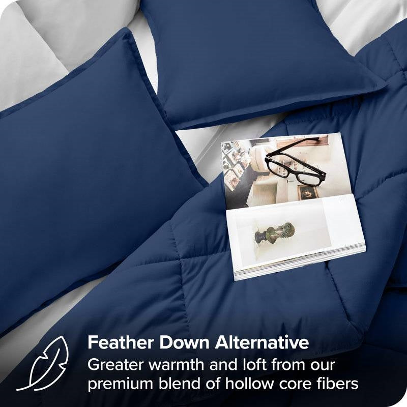 Full/Double size Super Soft Down Alternative Comforter Set in Navy Blue-3
