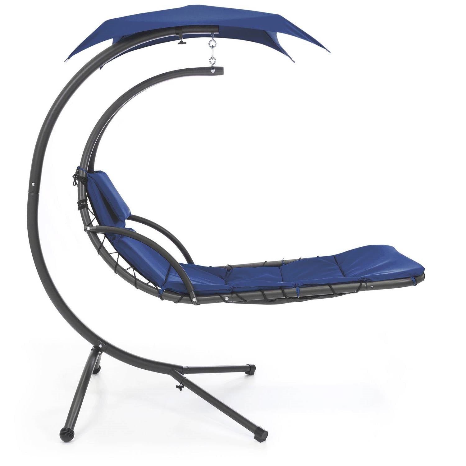 Navy Blue Single Person Sturdy Modern Chaise Lounger Hammock Chair Porch Swing-2