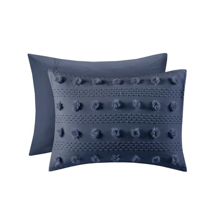 King/Cal King 3 Piece Navy Pompom Microfiber Hypoallergenic Comforter Set-3