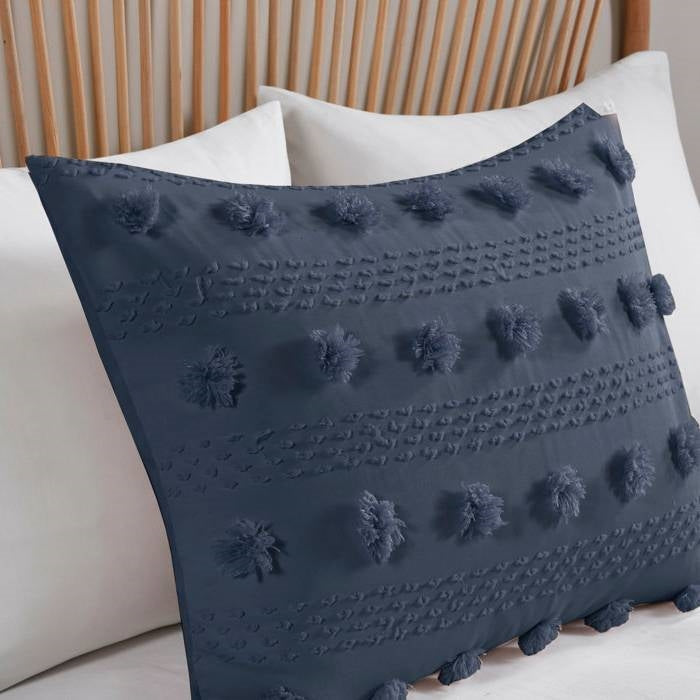 Twin/Twin XL 2 Piece Navy Pompom Microfiber Hypoallergenic Comforter Set-2